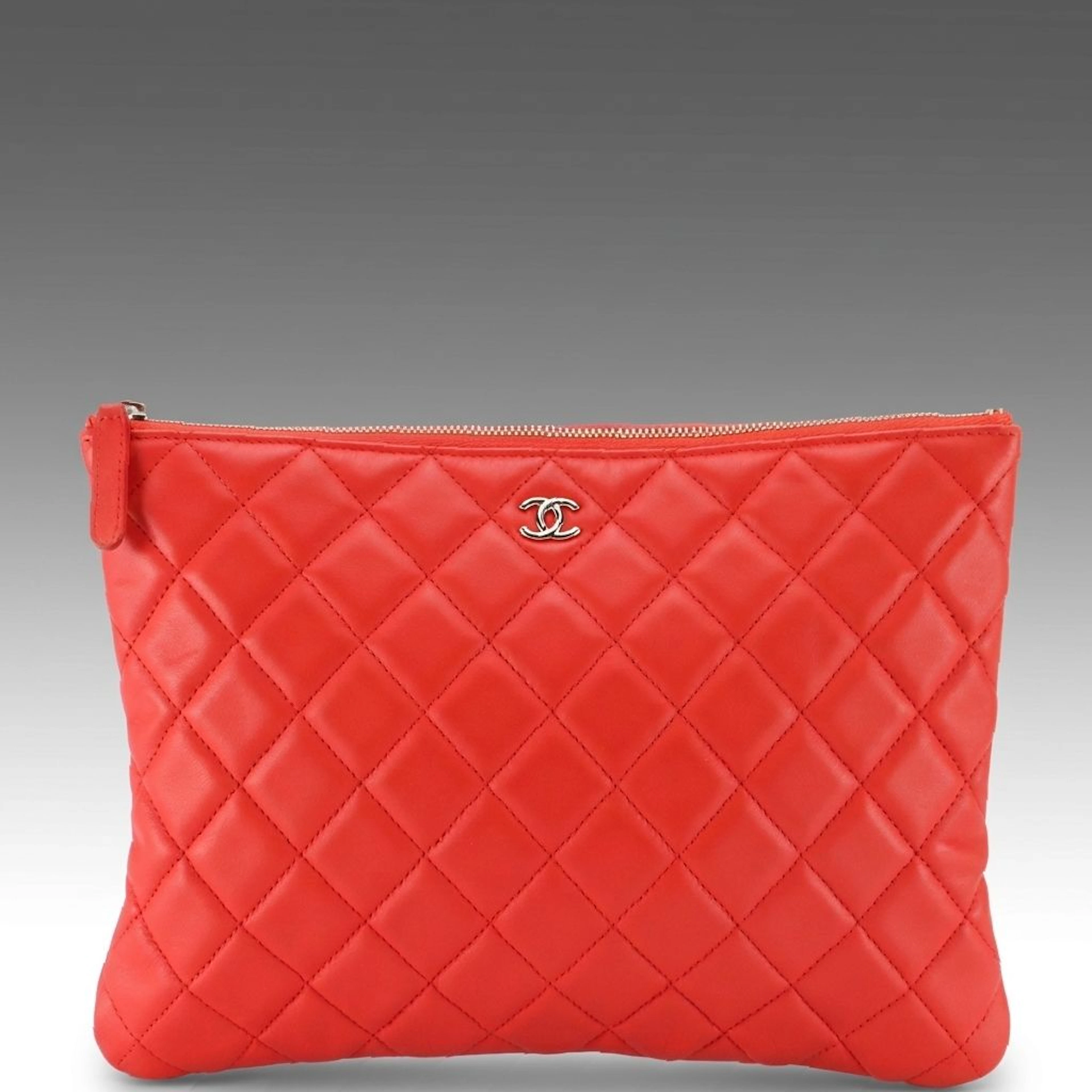 Chanel Quilted Lambskin Leather Zip Clutch Pouch with Interlocking CC Logo