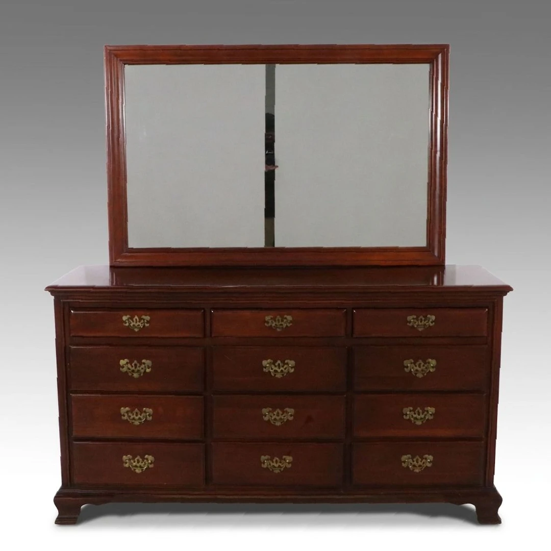 Colonial Manufacturing Chippendale Style Cherrywood Dresser with Mirror