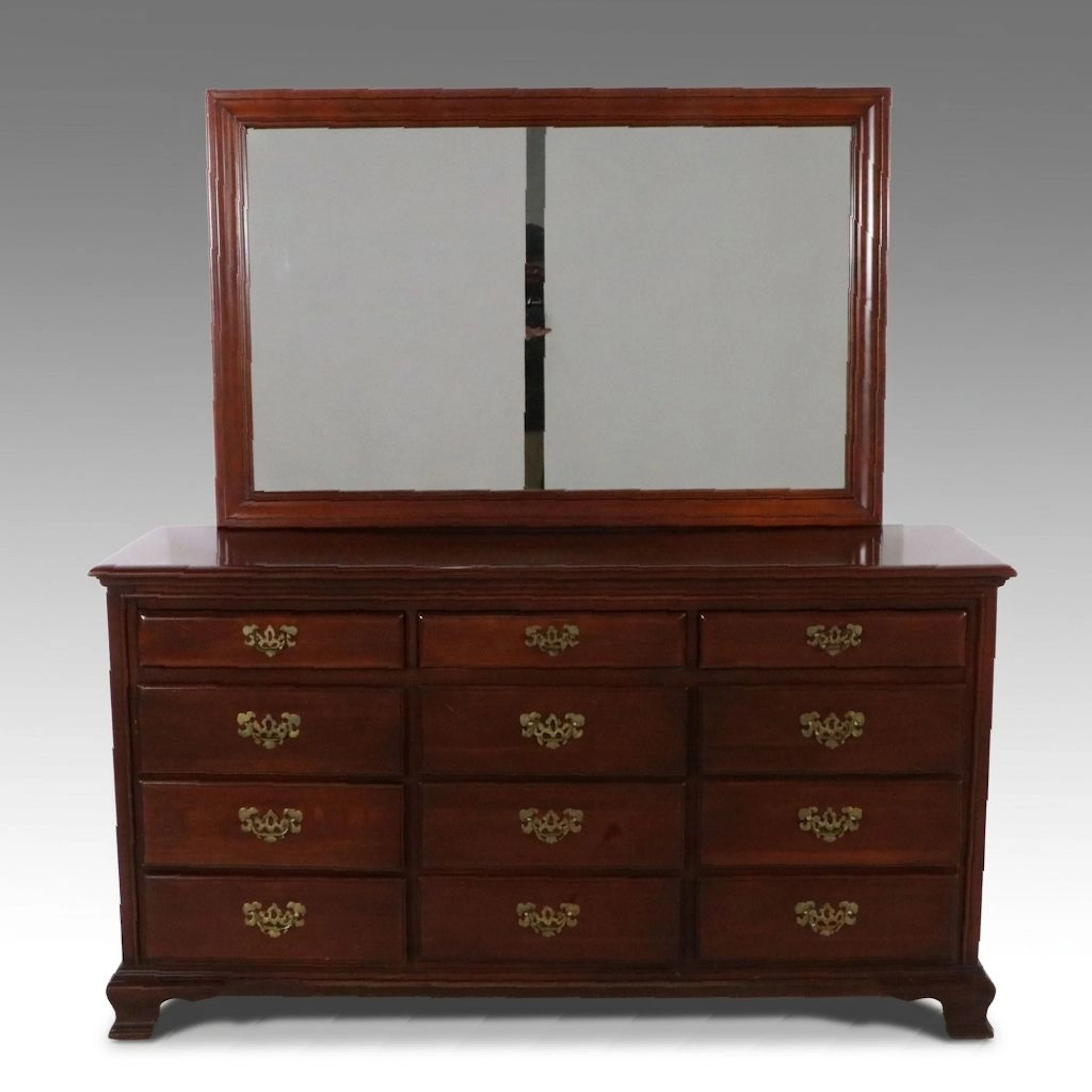 Colonial Manufacturing Chippendale Style Cherrywood Dresser with Mirror