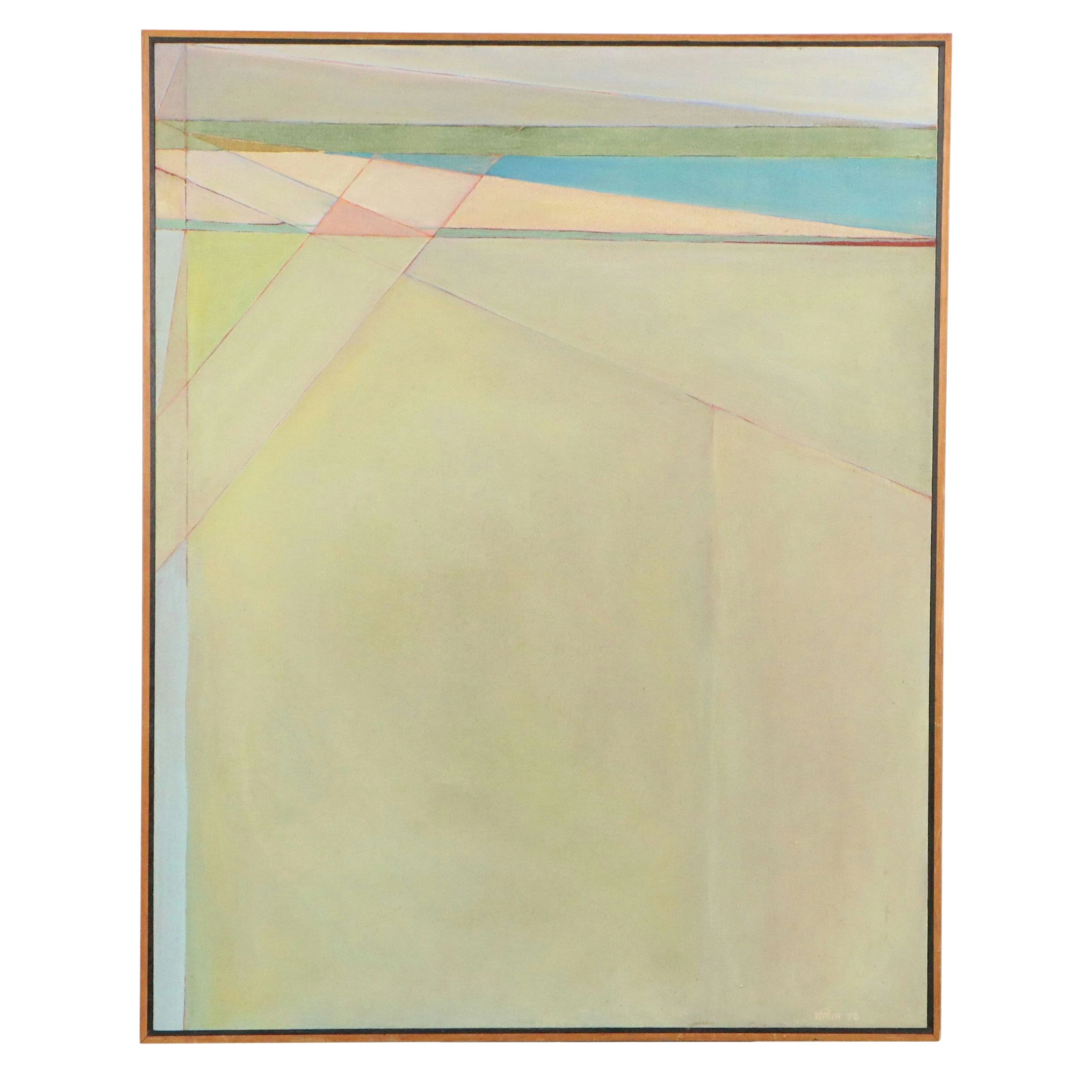 Abstract Minimalist Oil Painting in the Style of Richard Diebenkorn, 1978