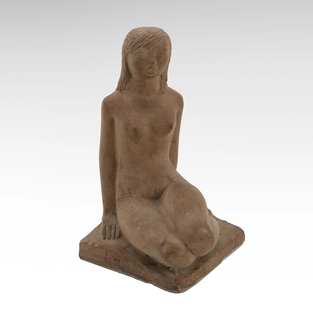 Chuck Dodson Mid Century Modern Painted Plaster Seated Nude Sculpture
