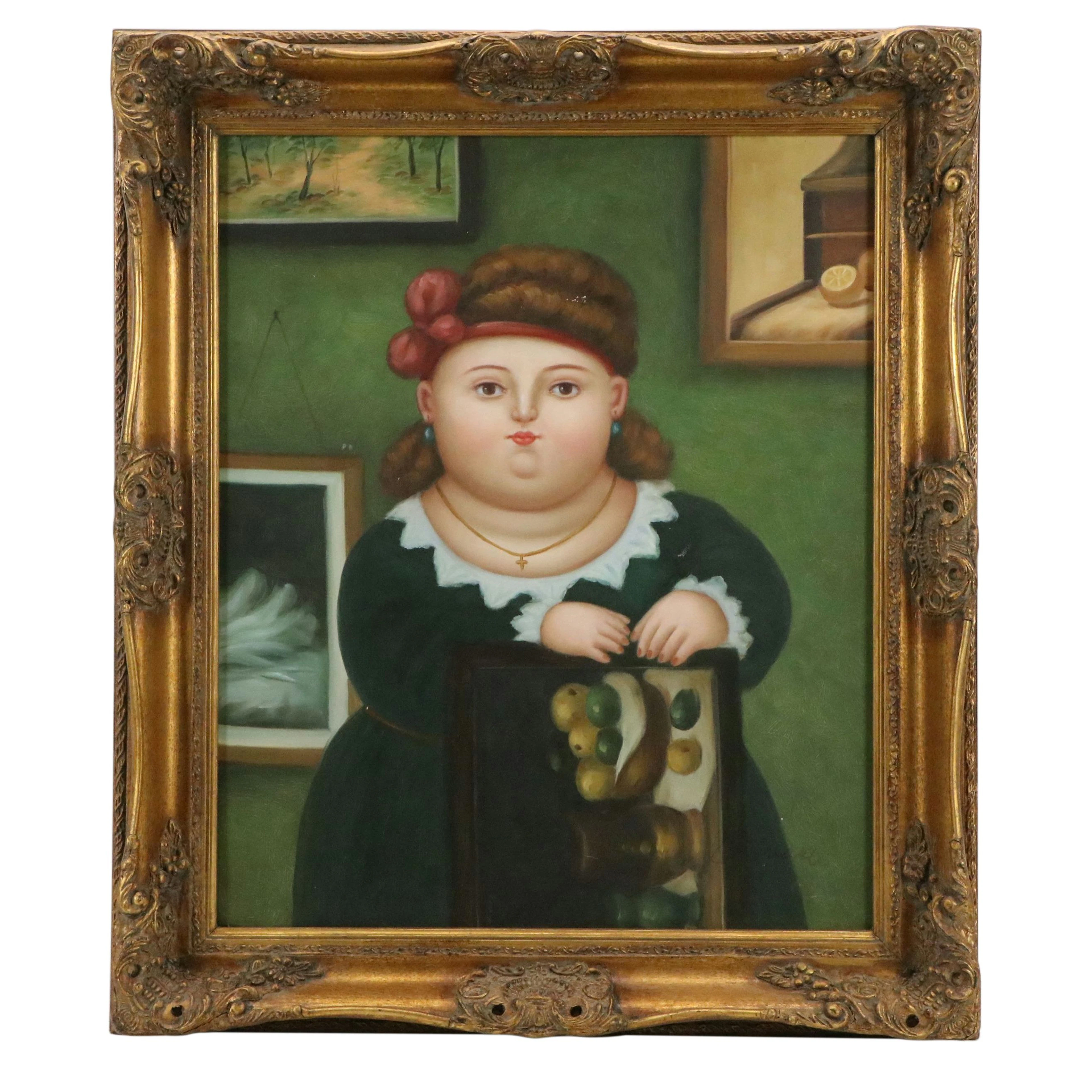 Oil Portrait in the Manner of Fernando Botero, Late 20th to 21st Century