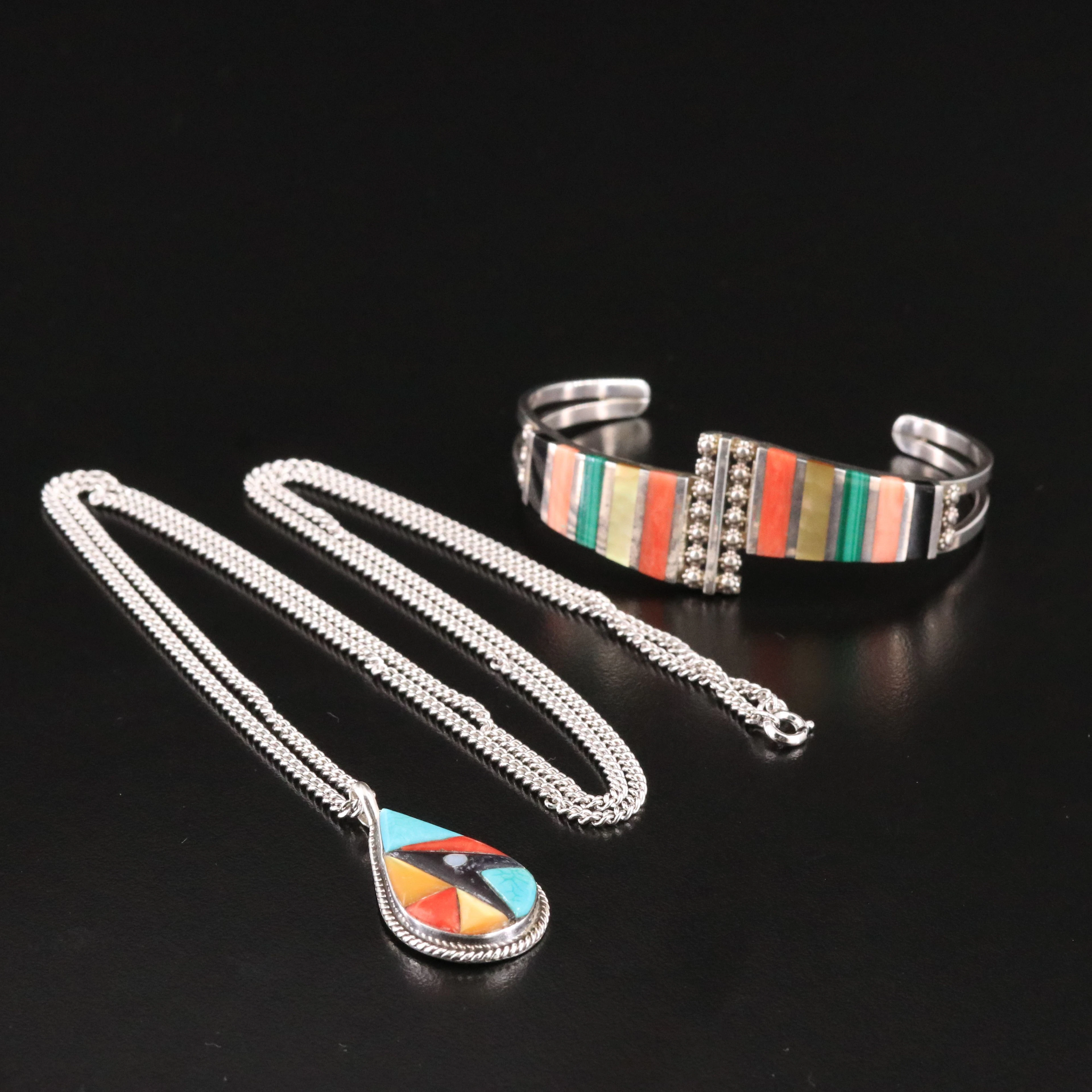 Virginia Quam Zuni Inlay Pendant Featured in Sterling Jewelry