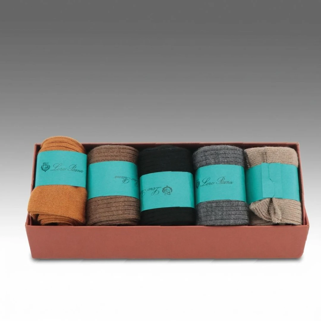 Loro Piana Crew Sock Set in Ribbed Cashmere Blend with Box