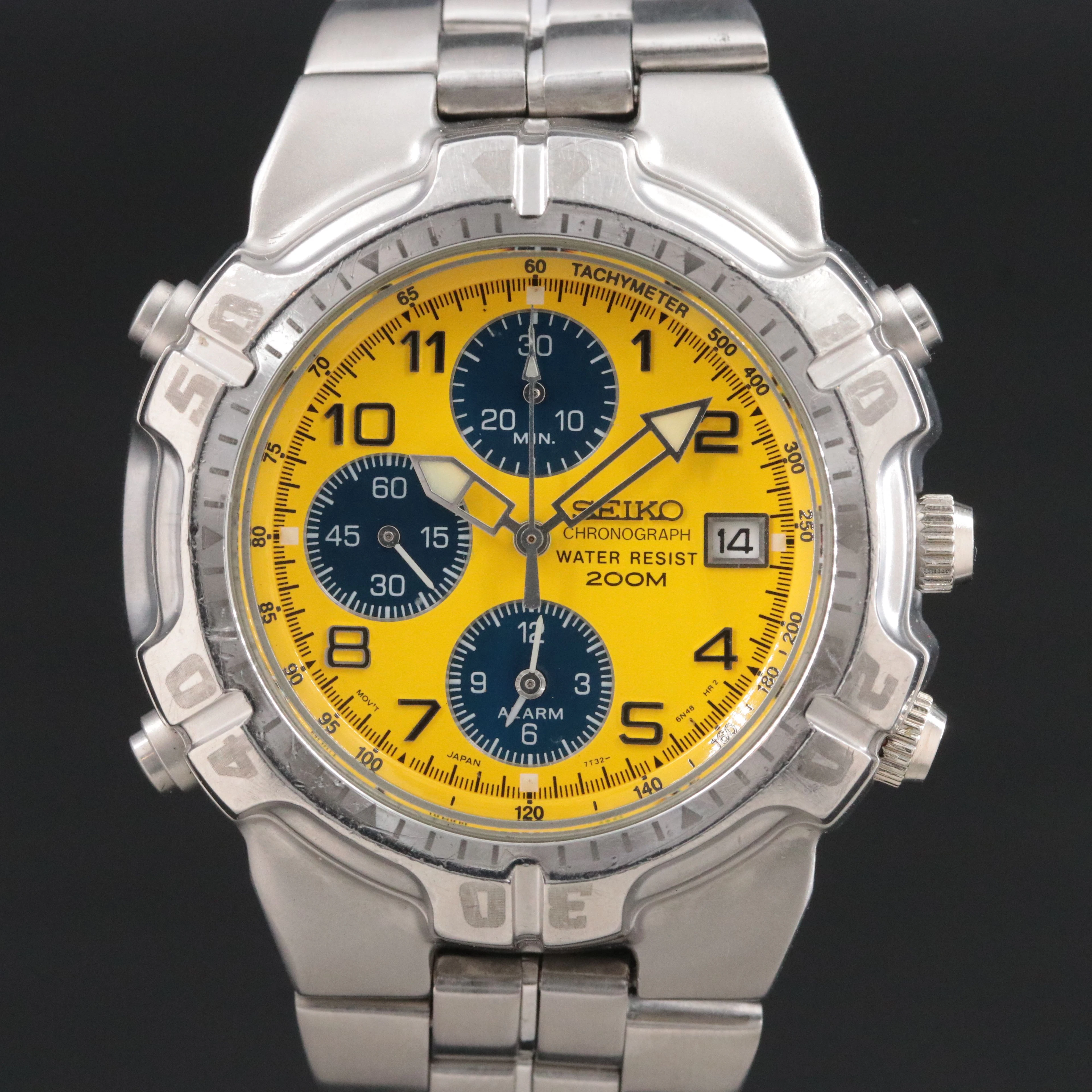 Seiko Diver Stainless Steel Yellow Dial Quartz Chronograph Watch