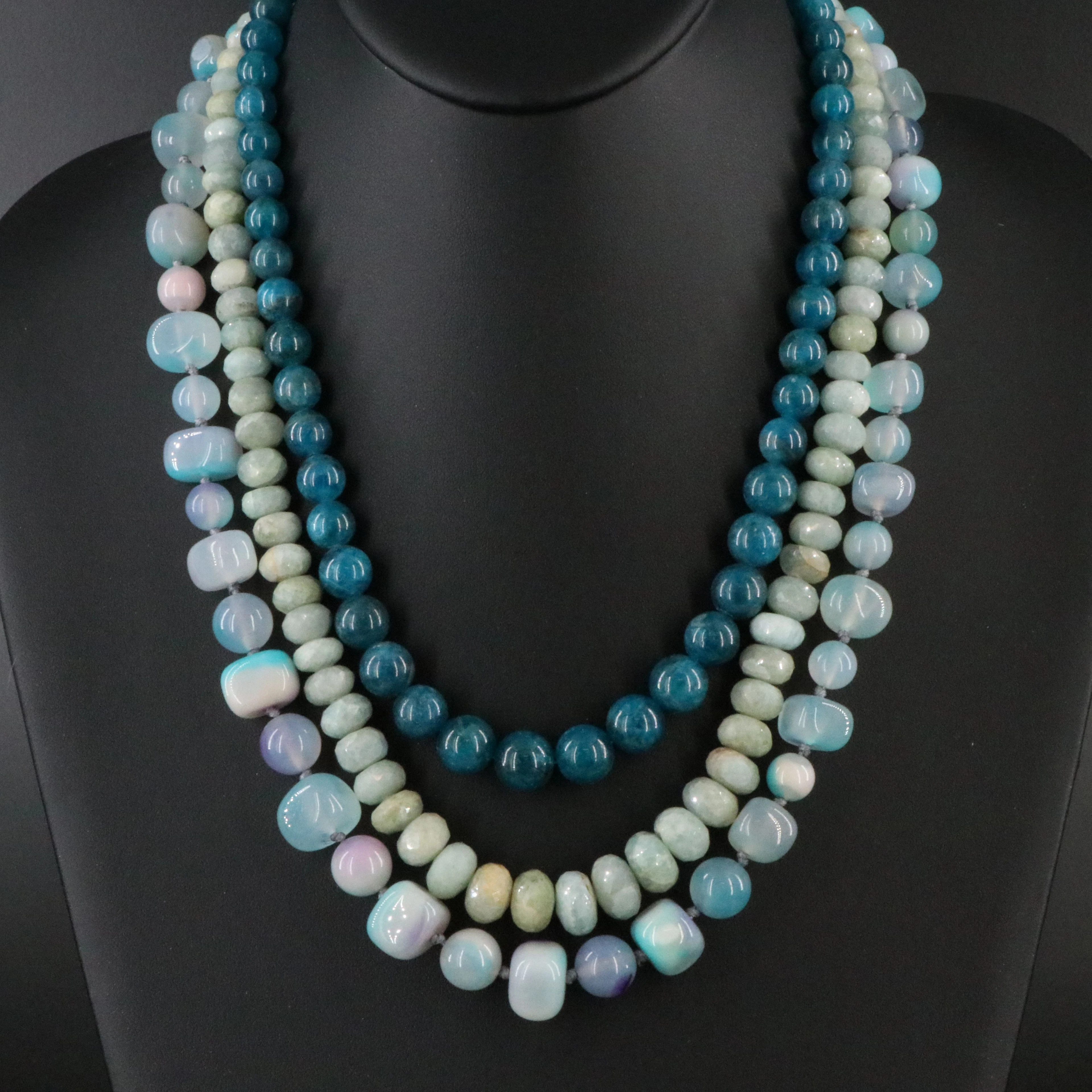 Necklace Collection Featuring Sterling with Agate, Aquamarine, and Apatite