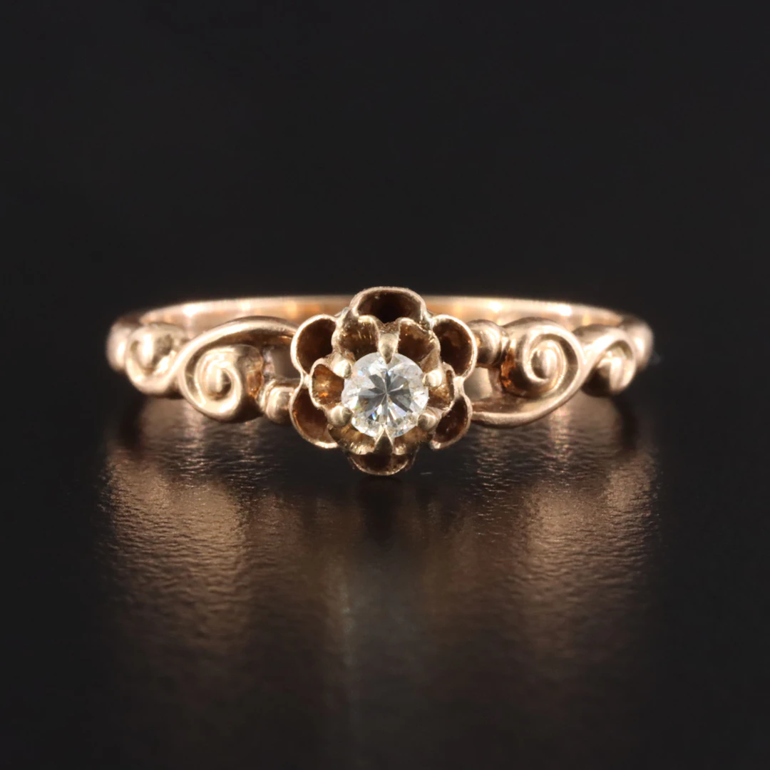 J.R. Wood 14K 0.07 CT Diamond Solitaire Ring with a Buttercup Setting