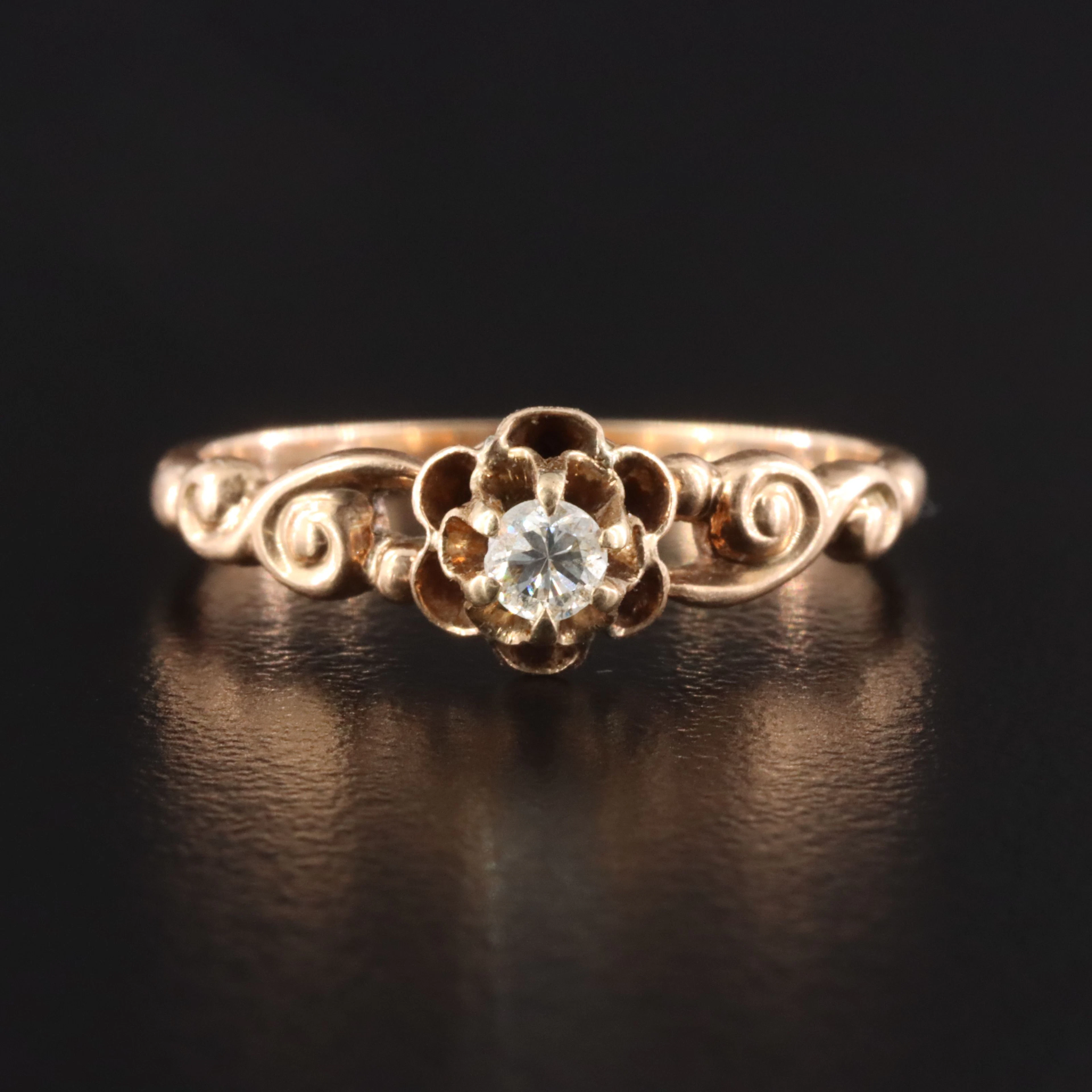 J.R. Wood 14K 0.07 CT Diamond Solitaire Ring with a Buttercup Setting