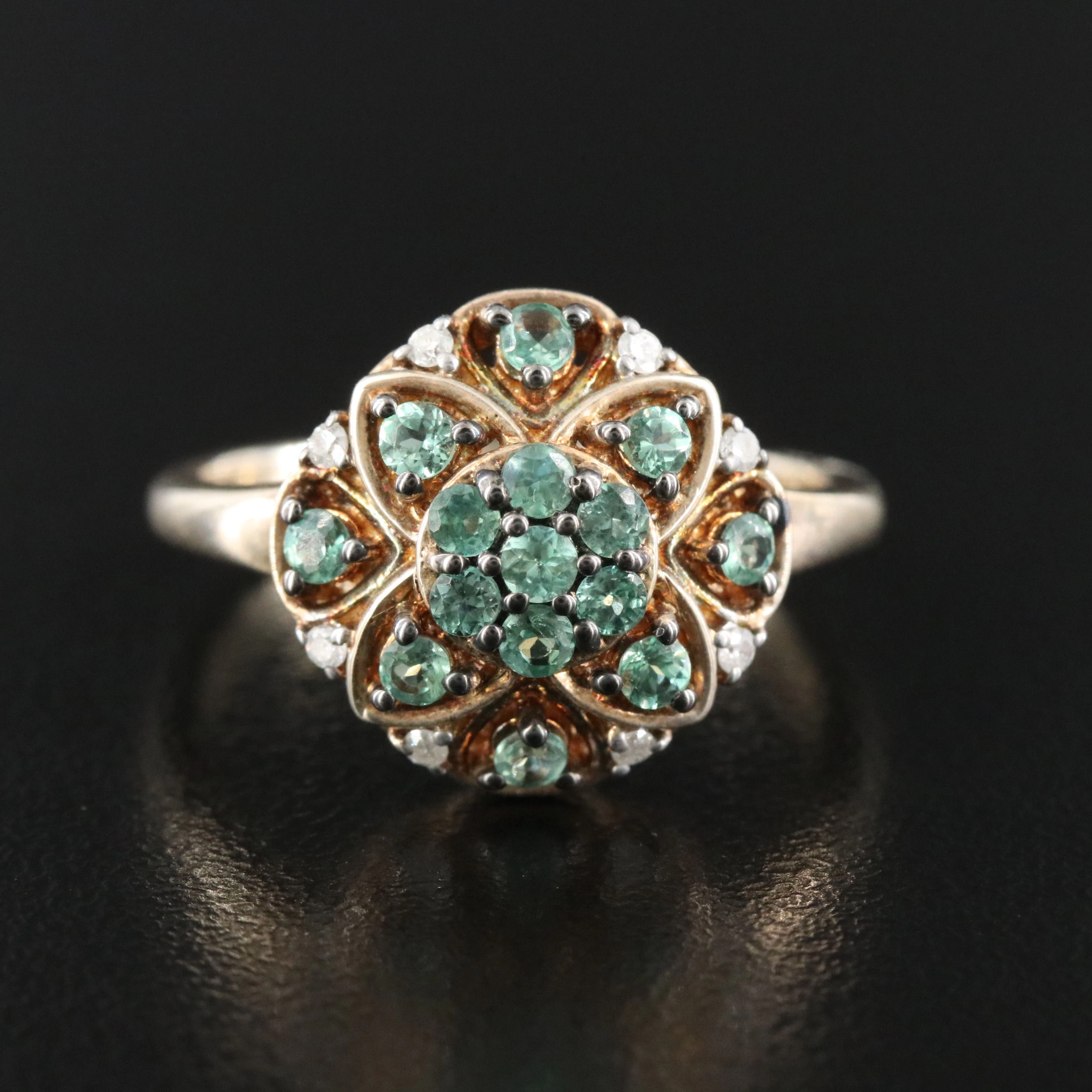 Sterling Alexandrite and Diamond Floral Ring