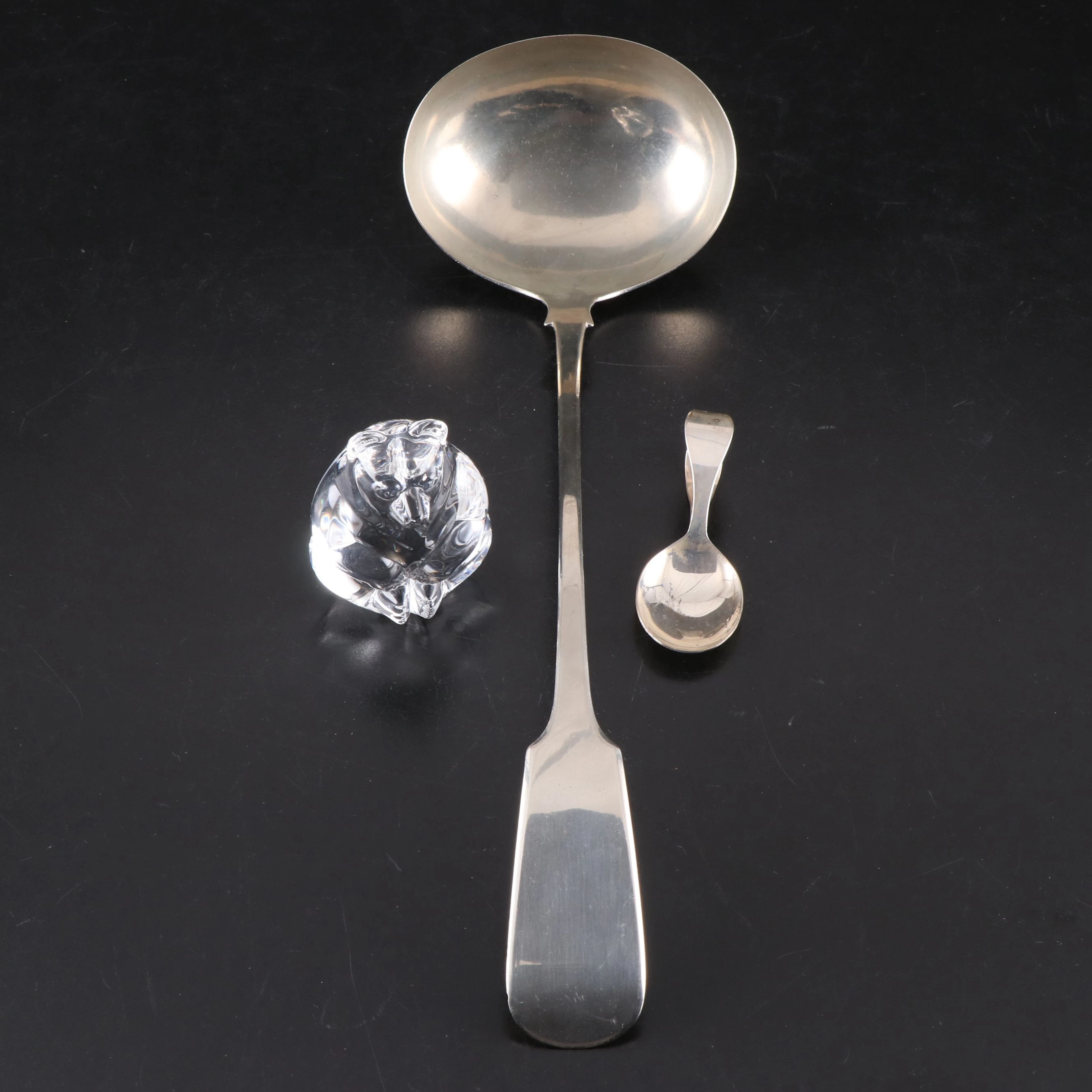 J. T. Inman Sterling Silver Baby Spoon with Ladle and Steuben Crystal Bear