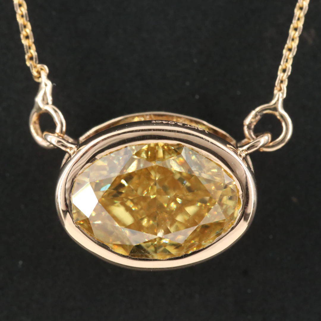 14K 3.04 CT Fancy Vivid Yellow Lab Grown Diamond Necklace with IGI Report