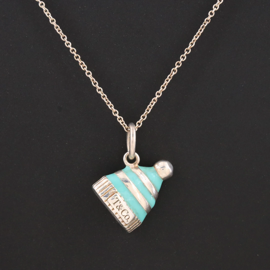 Tiffany & Co. Sterling and Enamel Snow Hat Pendant Necklace
