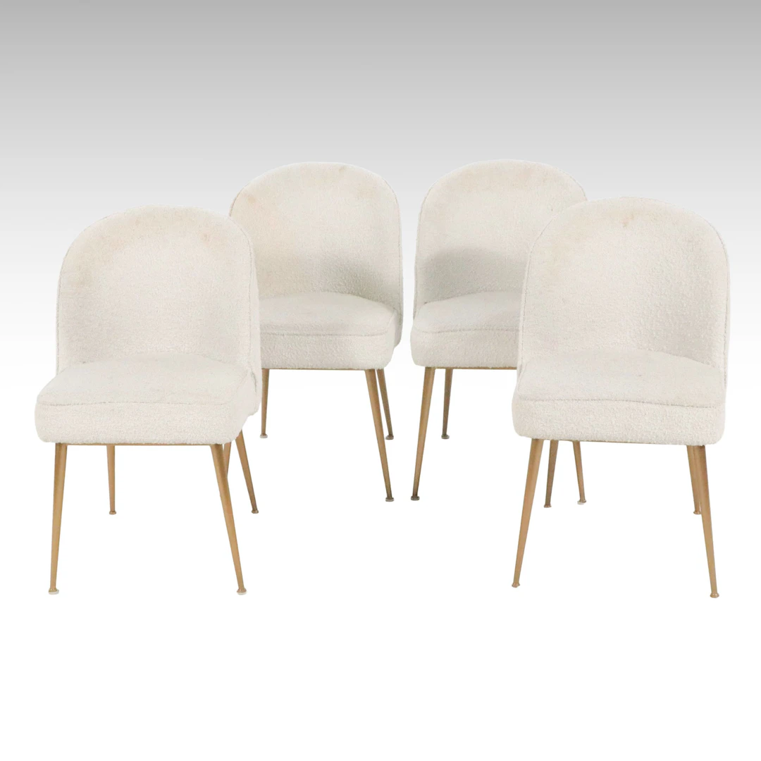 Set of Four Mid Century Modern Style Cream Bouclé Upholstered Dining Chairs