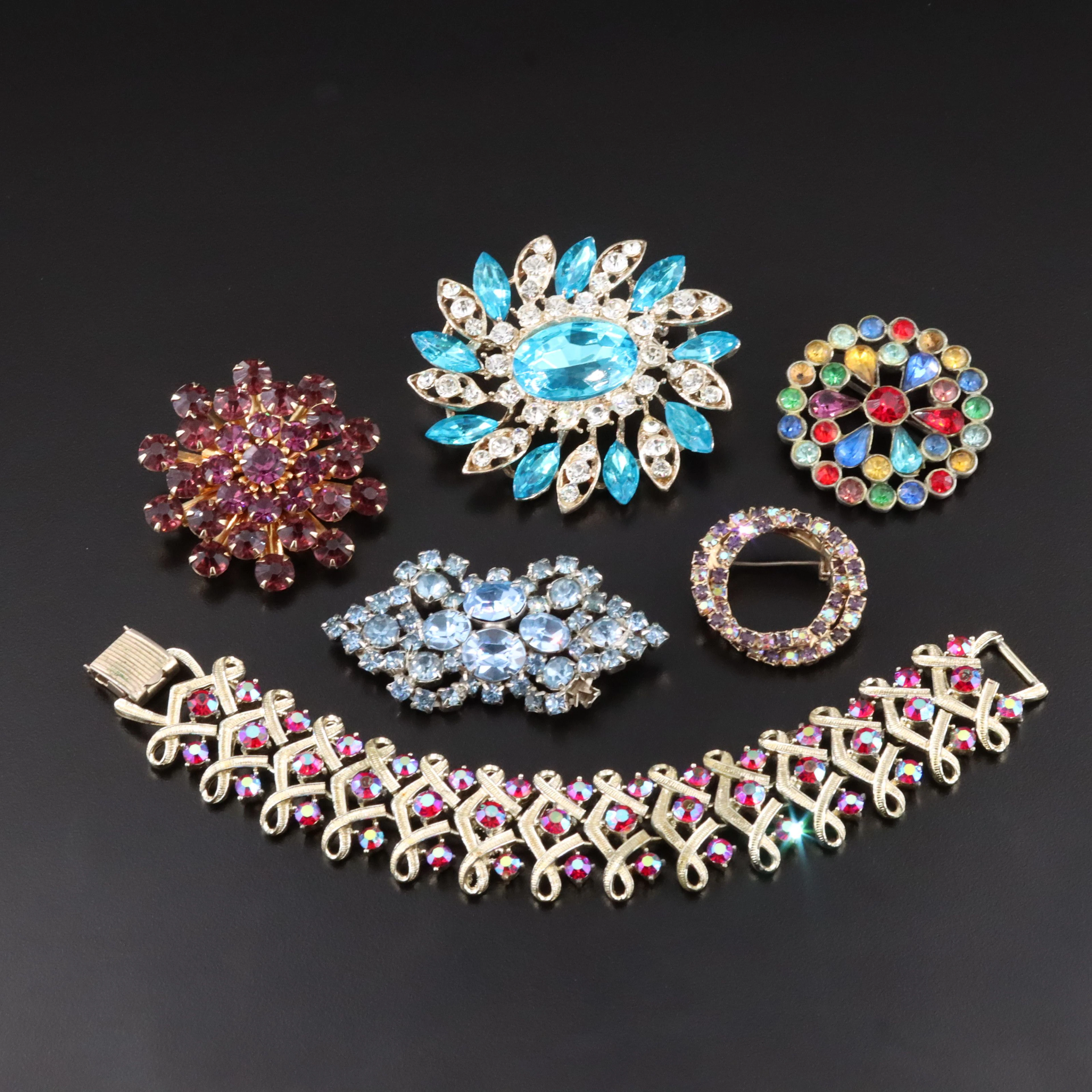 Coro Bracelet Featured in Vintage Brooch Collection with Rhinestones