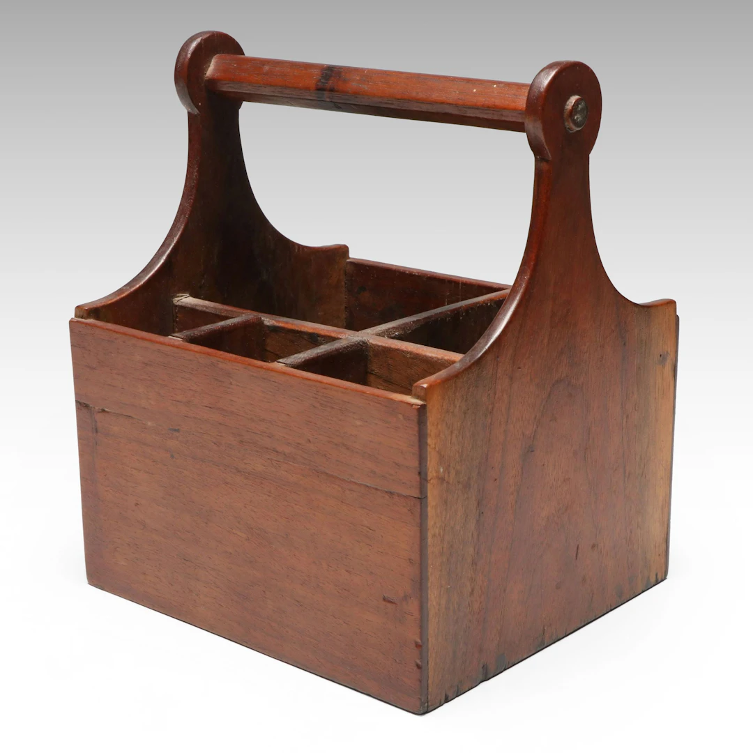 Primitive Walnut Utensil Carrier with Lollipop Handle, Late 19th Century