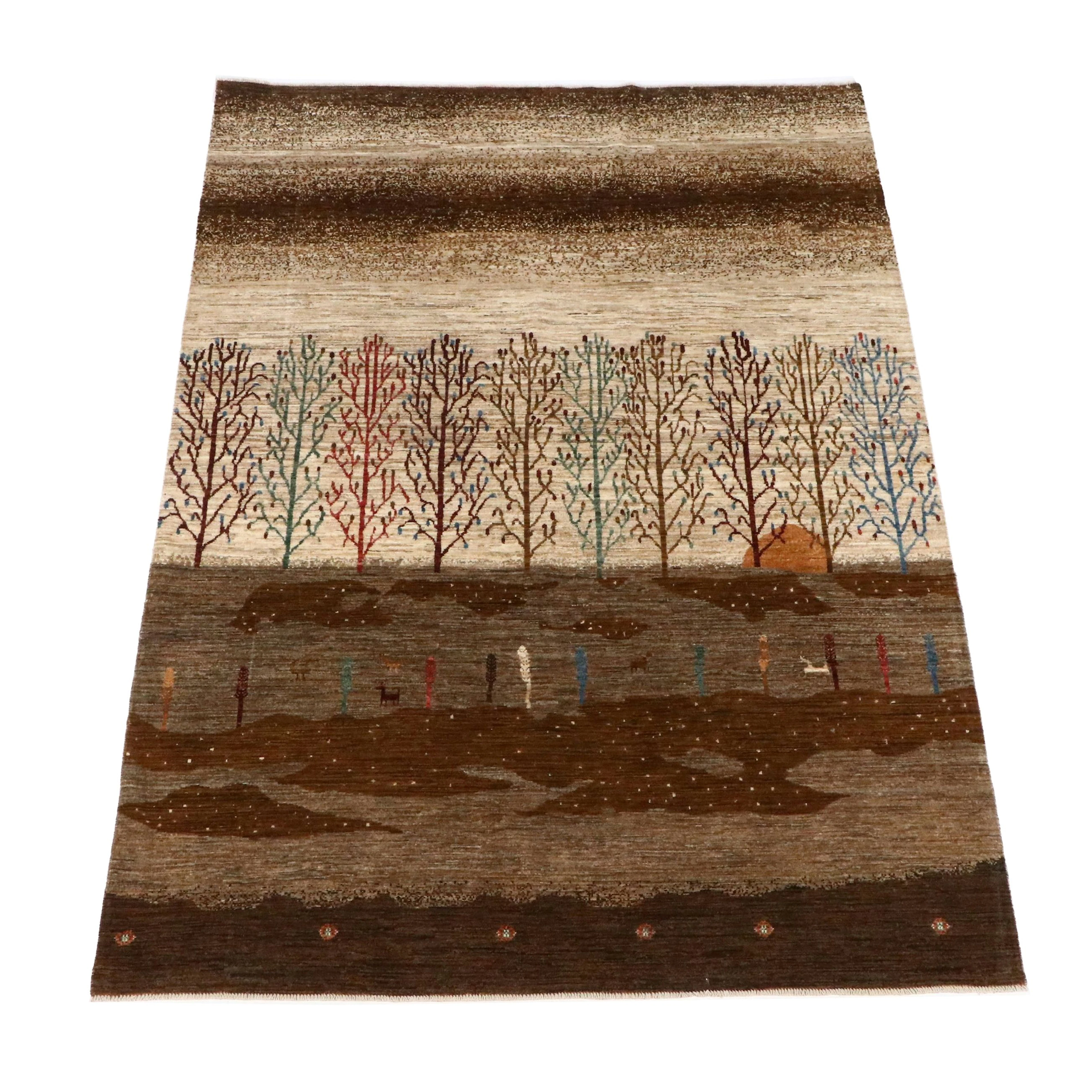 6'2 x 8'9 Hand-Knotted Indo-Persian Gabbeh Pictorial Area Rug