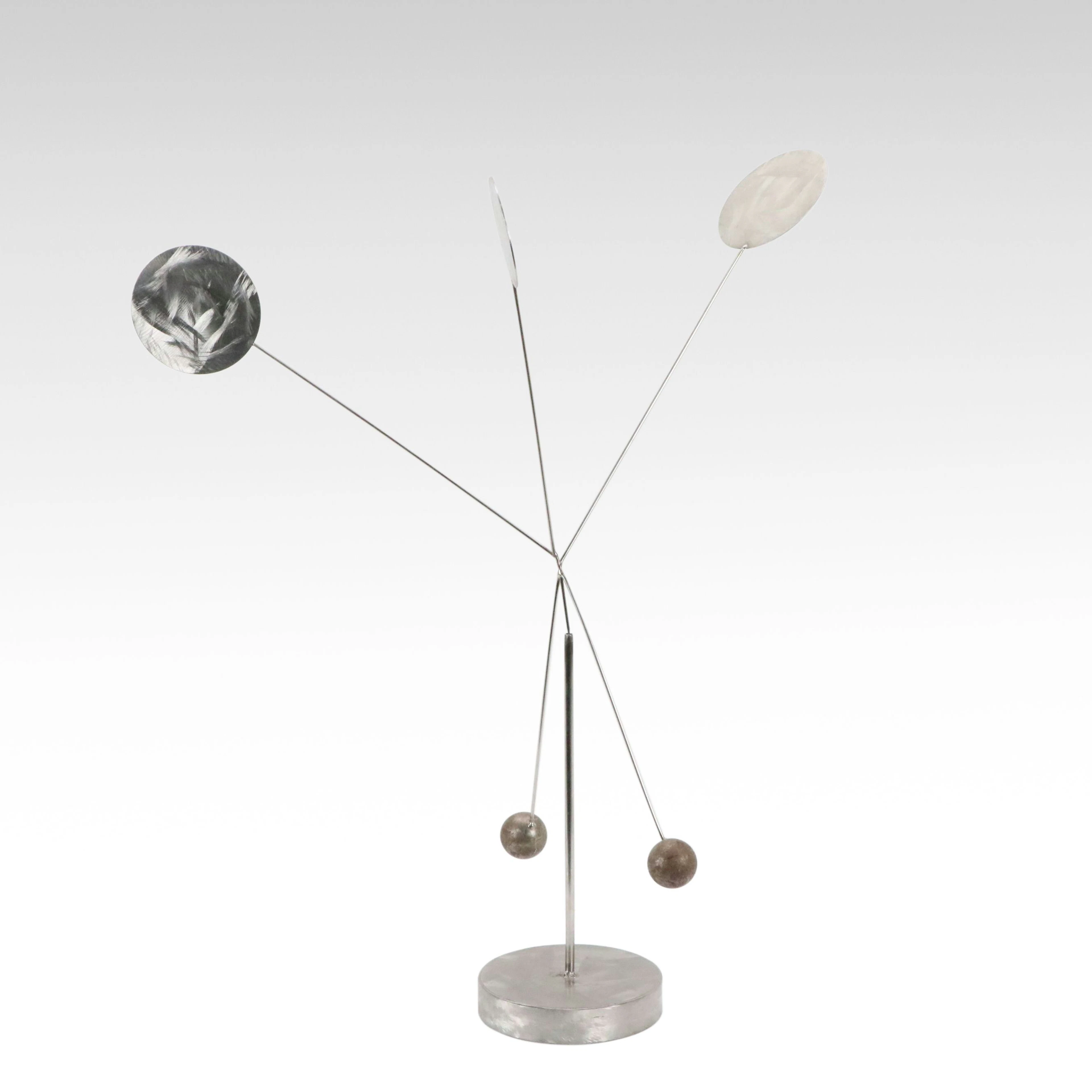 Abstract Kinetic Brushed Metal Balancing Sculpture, 1981