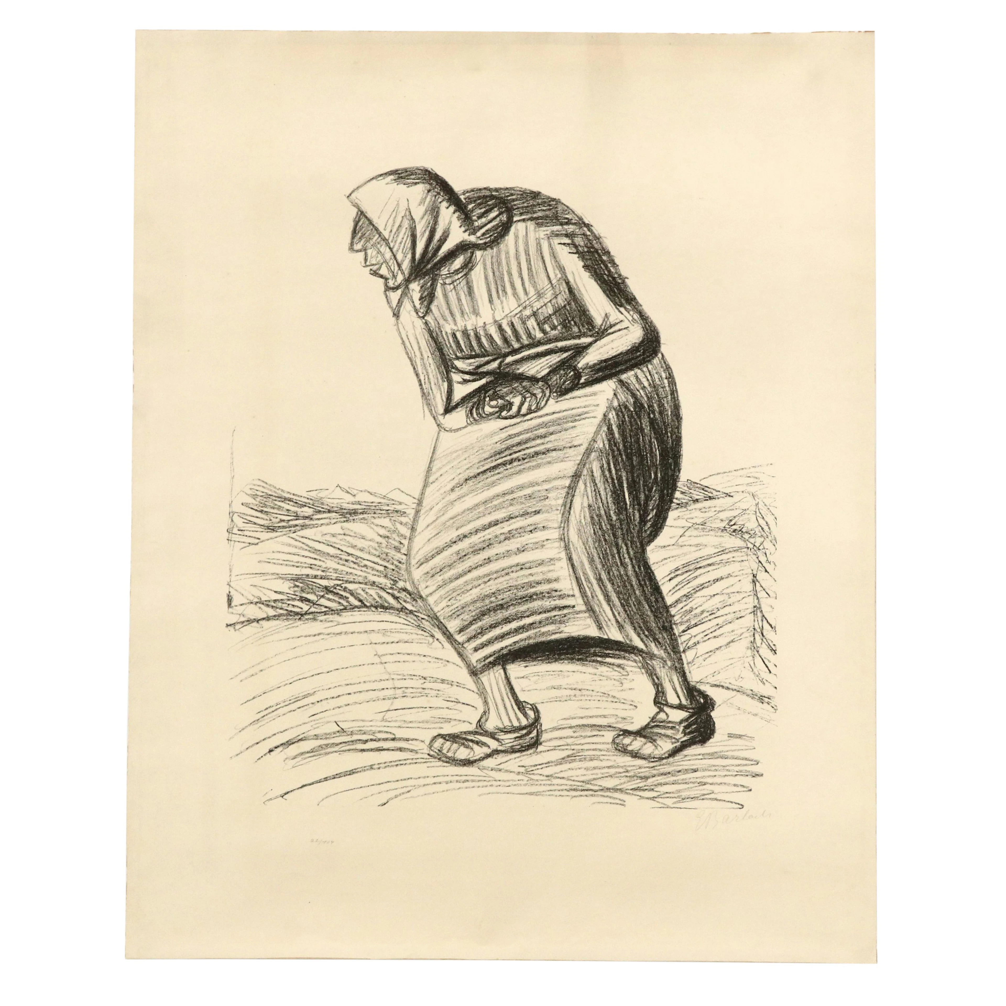 Ernst Barlach German Expressionist Lithograph "Fluch," Circa 1920