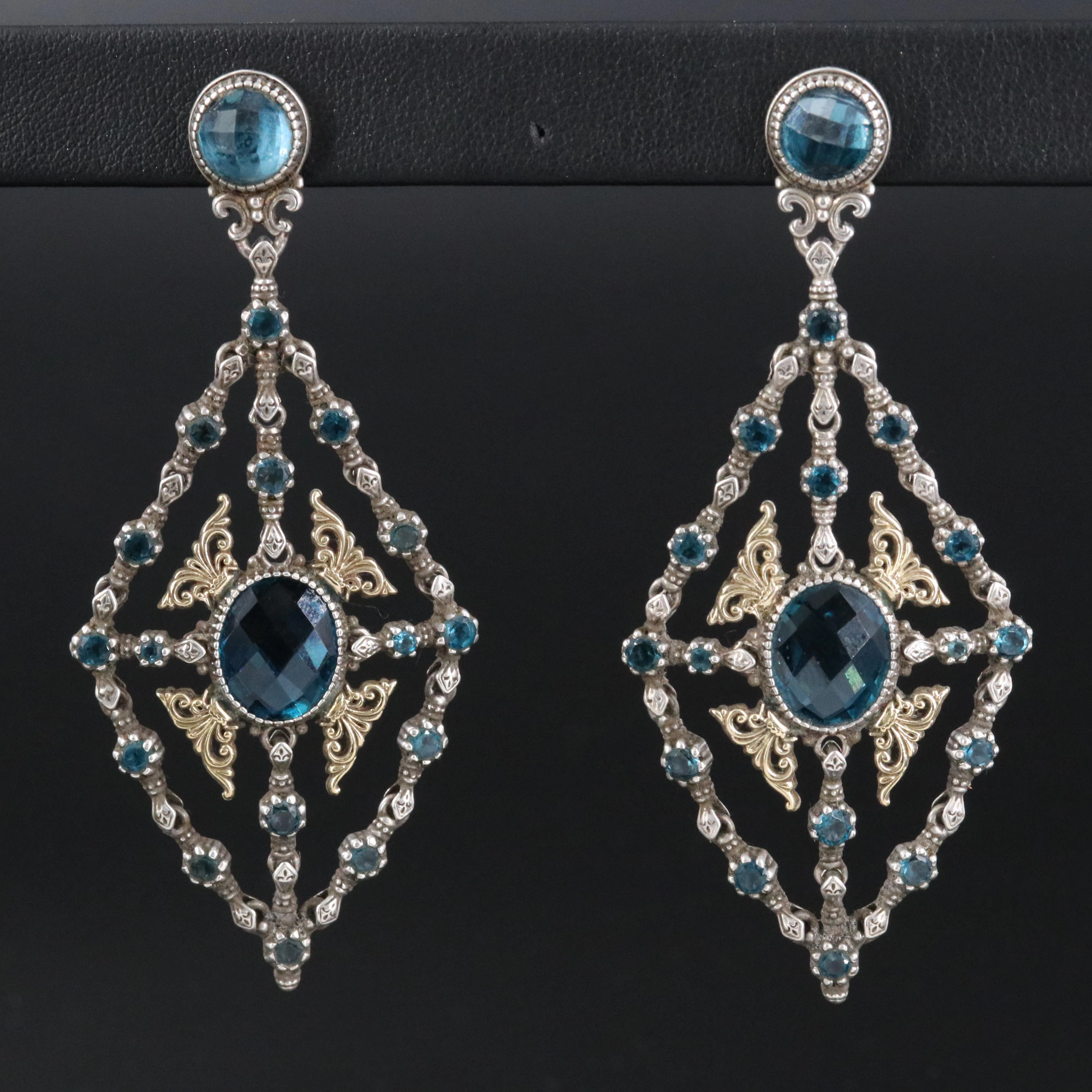 Konstantino Sterling London Blue Topaz Chandelier Earrings with 18K Accents