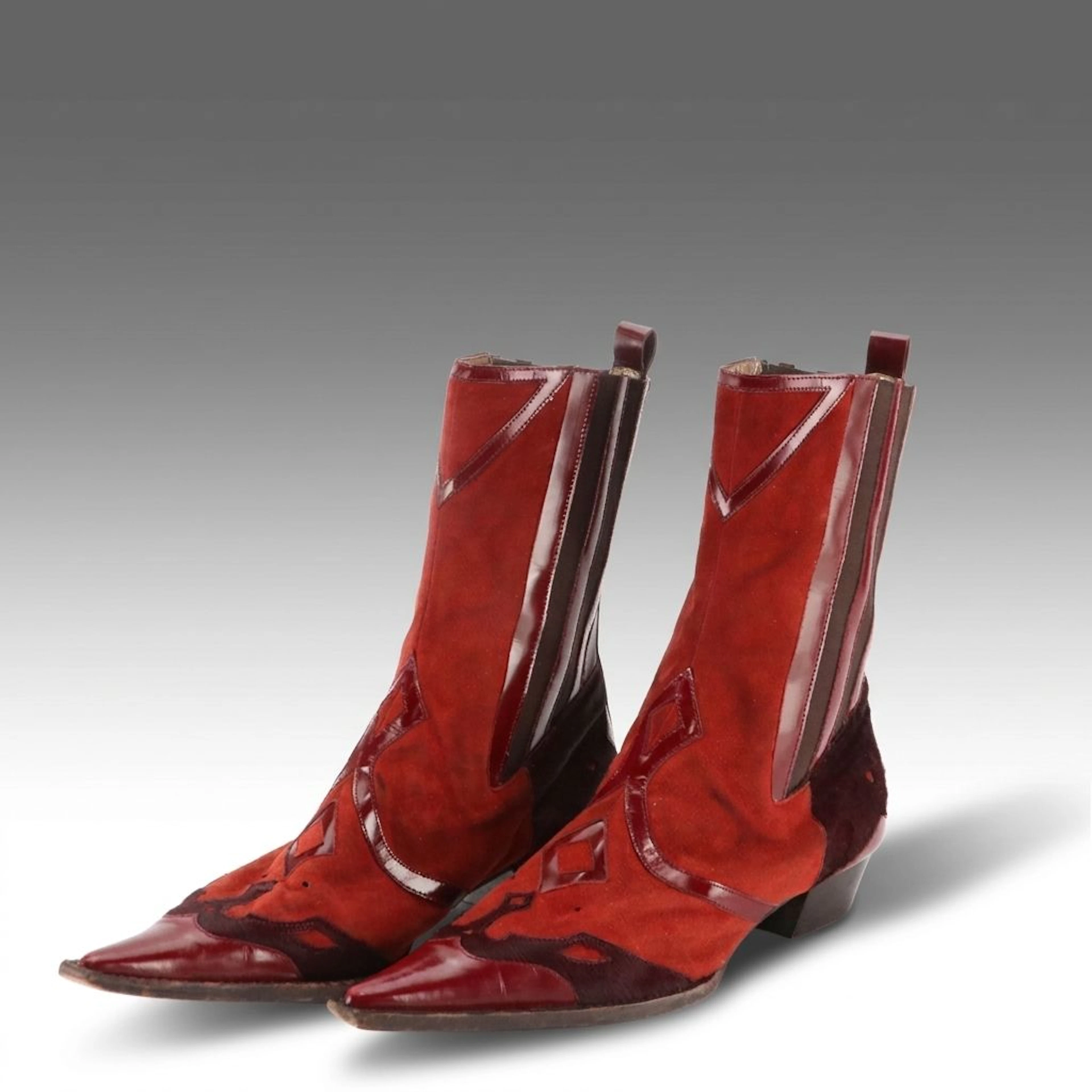 Dolce & Gabbana Western Chelsea Boots in Burgundy Leather/Suede/Calf Hair