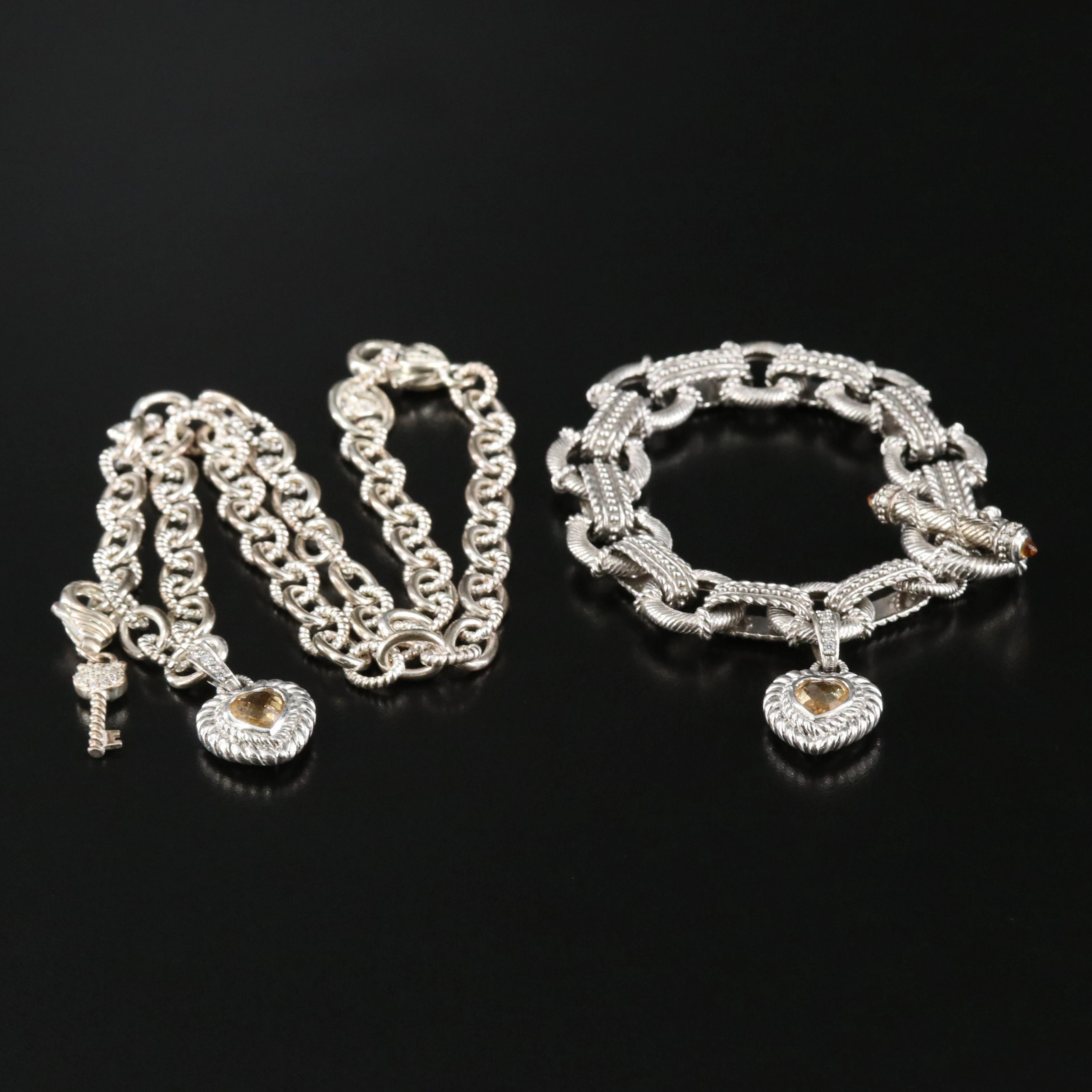 Judith Ripka Sterling Citrine and CZ Bracelet and Enhancer Pendant Necklace
