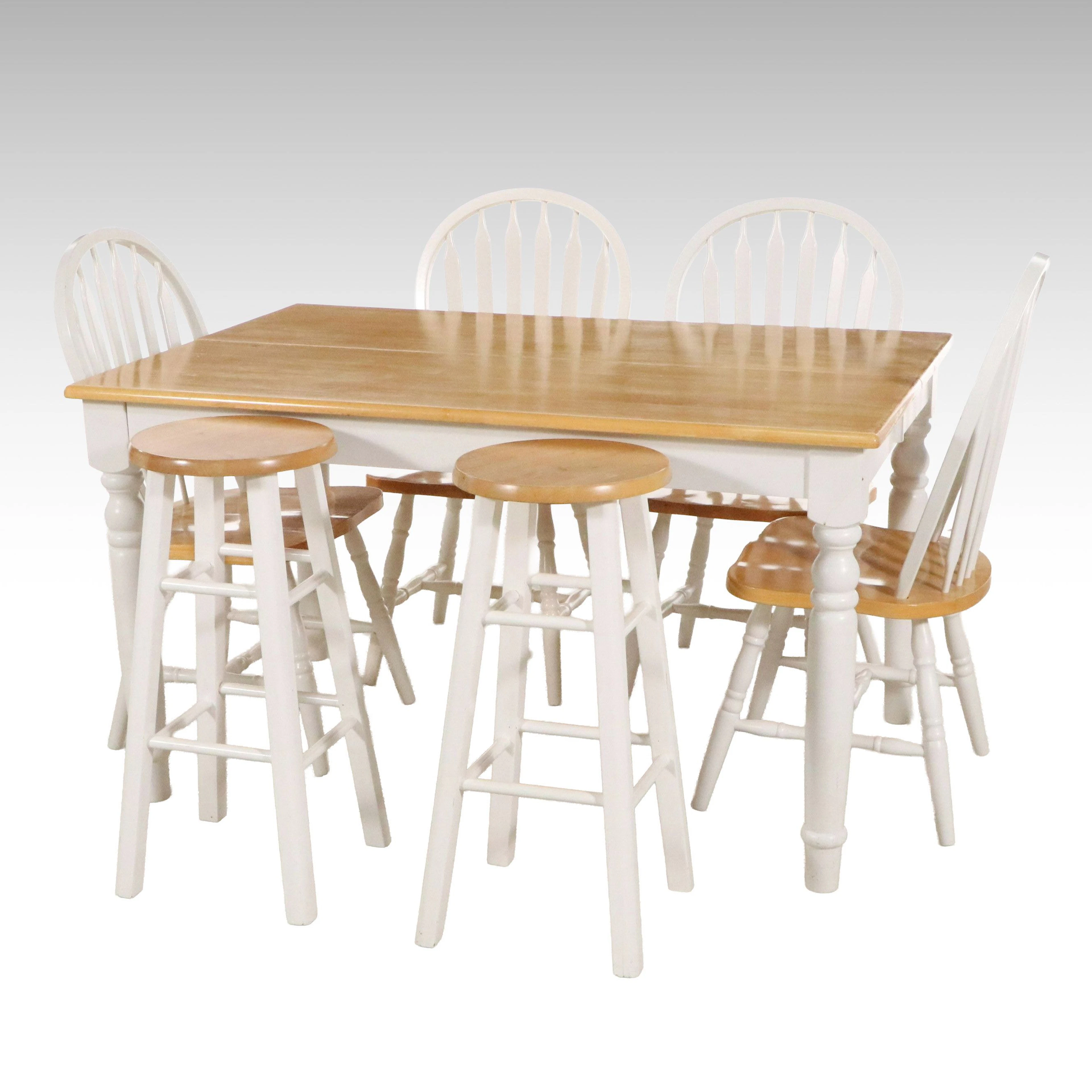Country Style Two-Tone Dining Table and Seating Suite, 21st Century