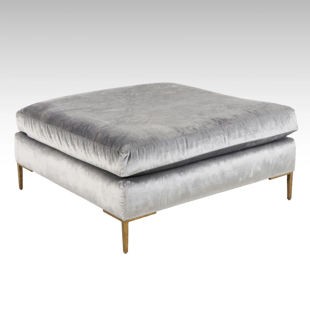 Century Furniture Grey Velvet Upholstered Square Ottoman