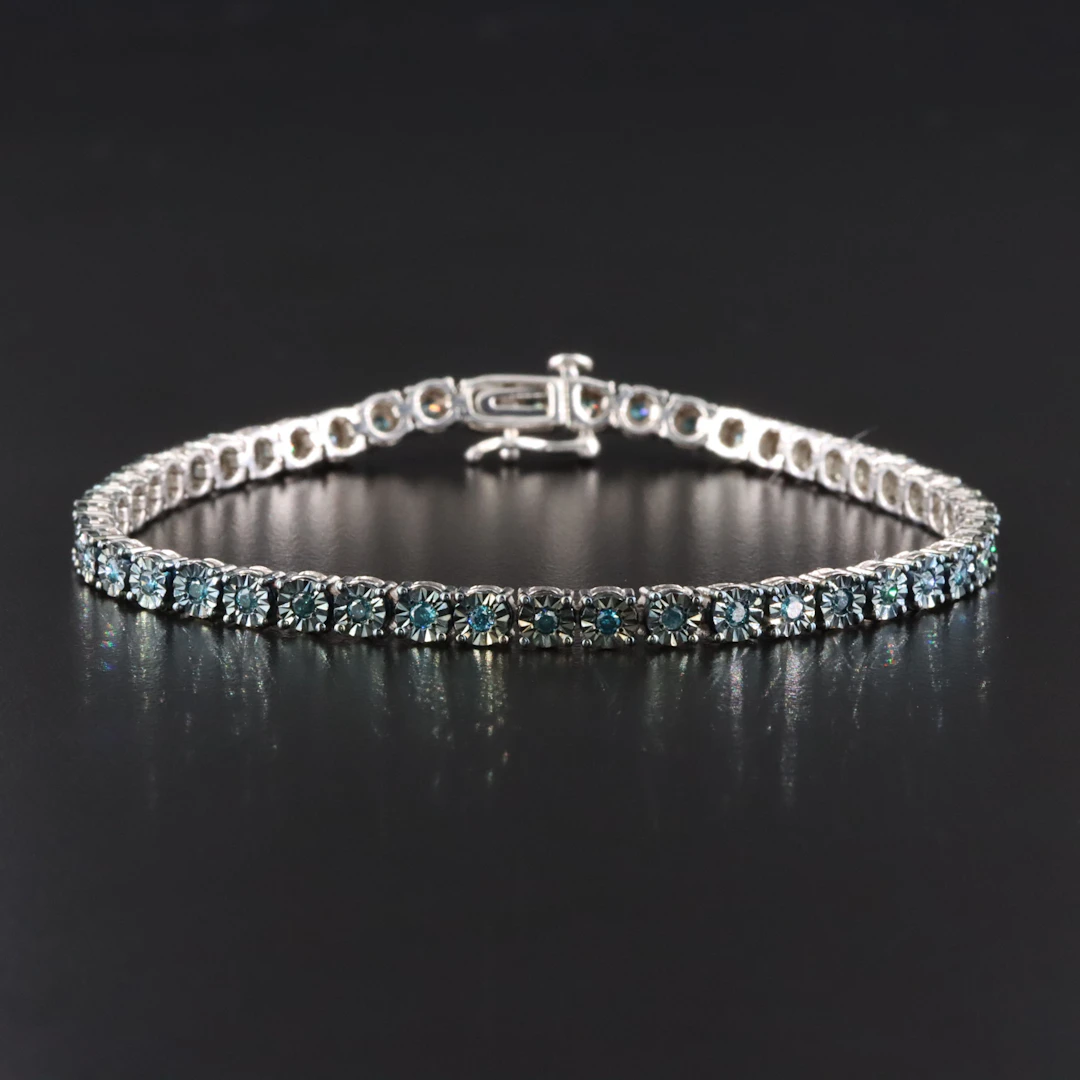Sterling 1.00 CTW Fancy Blue Diamond Bracelet