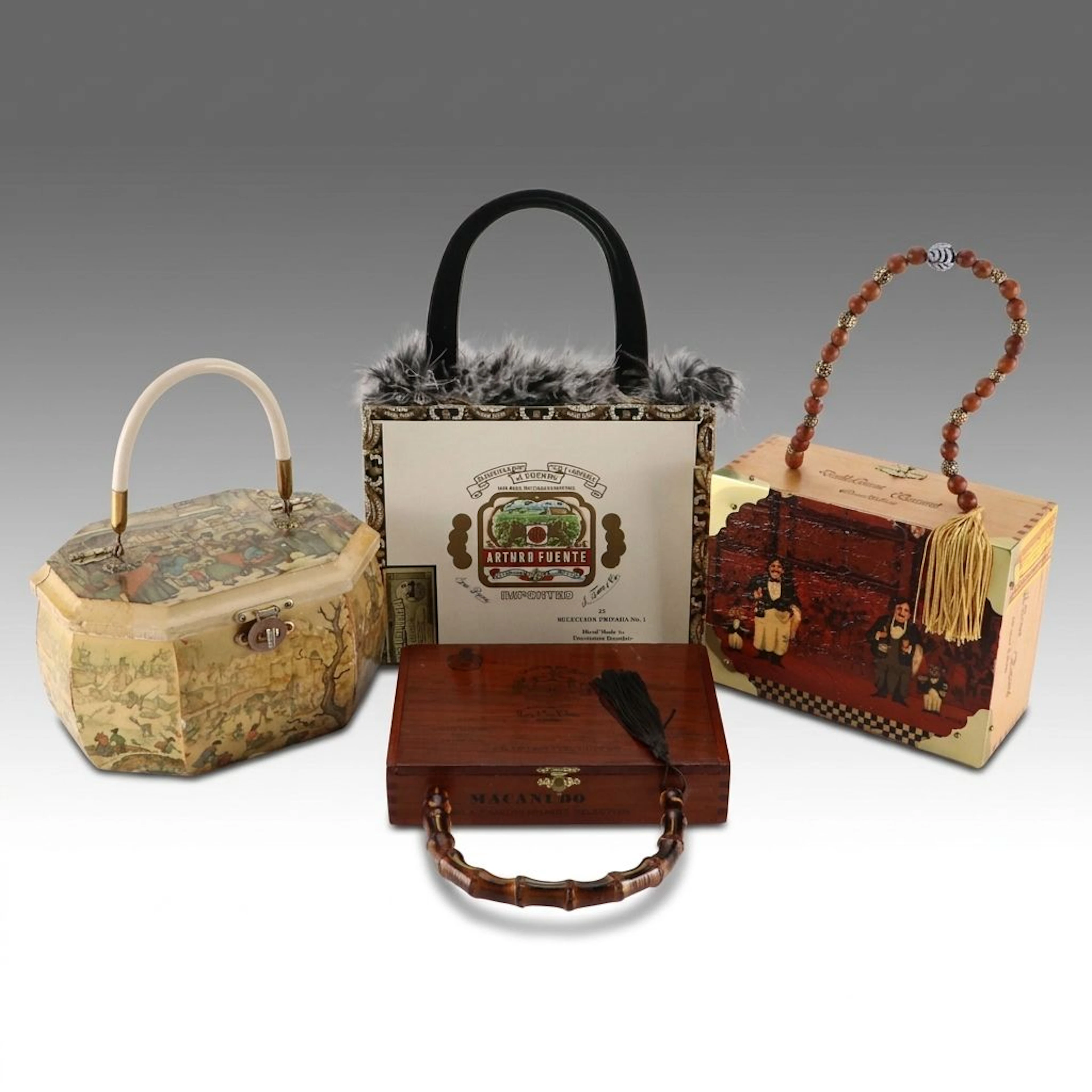 Cigar Box and Découpaged Box Purses, Vintage