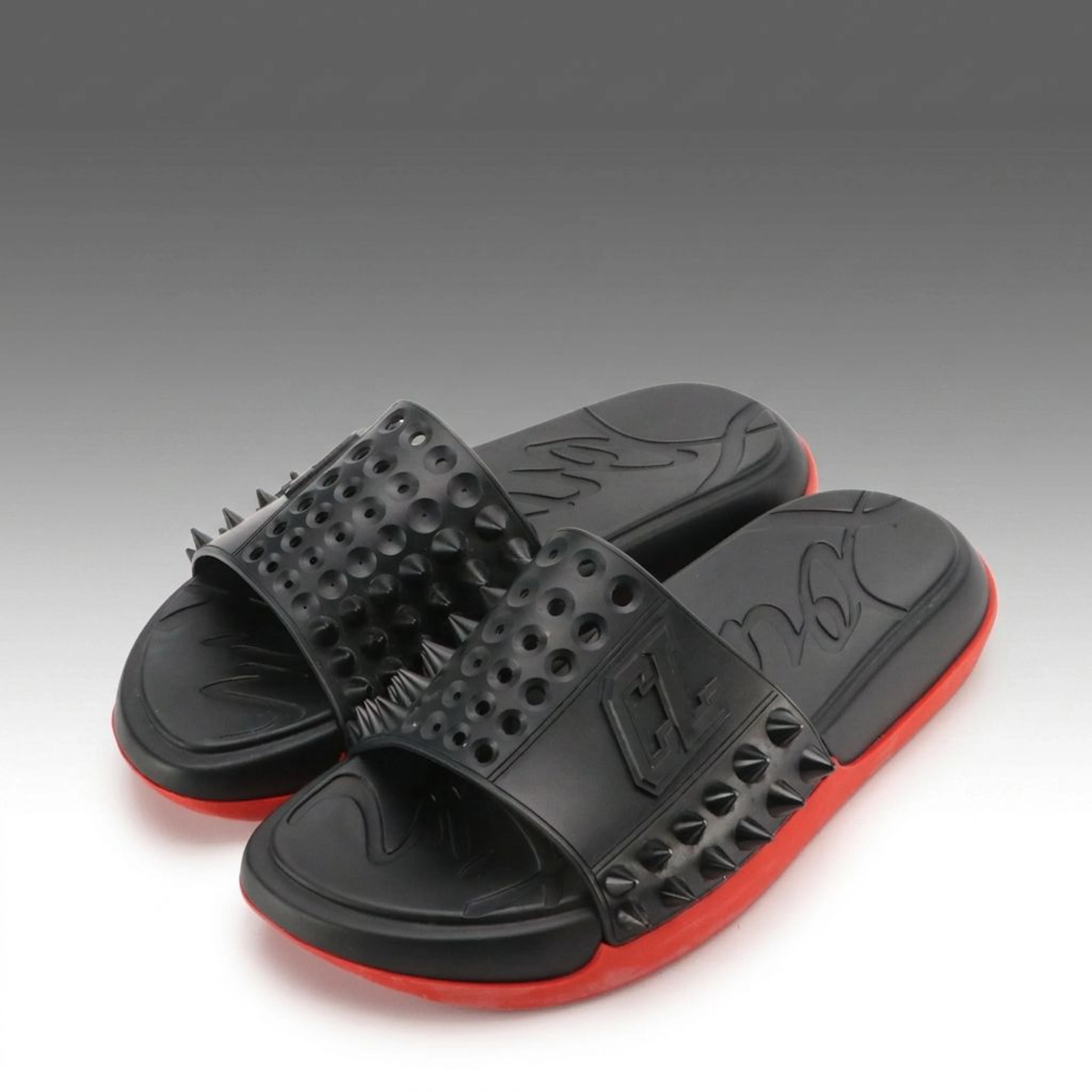 Men's Christian Louboutin Take It Easy Spiked Slide Sandals in Rubber