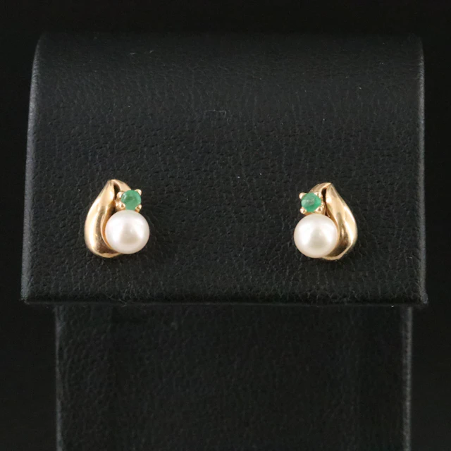 14K Pearl and Emerald Earrings