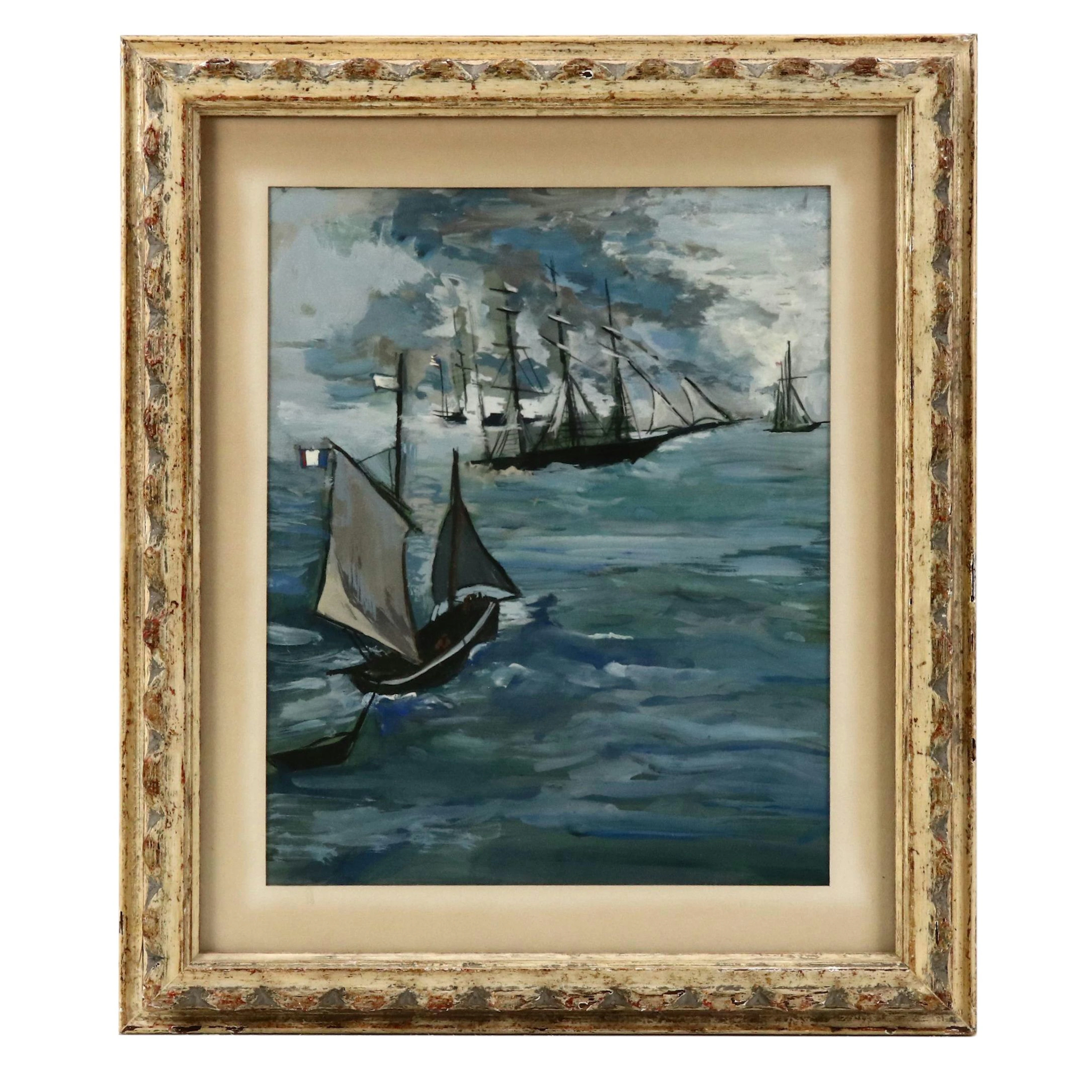 Oil Painting After Édouard Manet "The Battle of the Kearsarge and the Alabama"