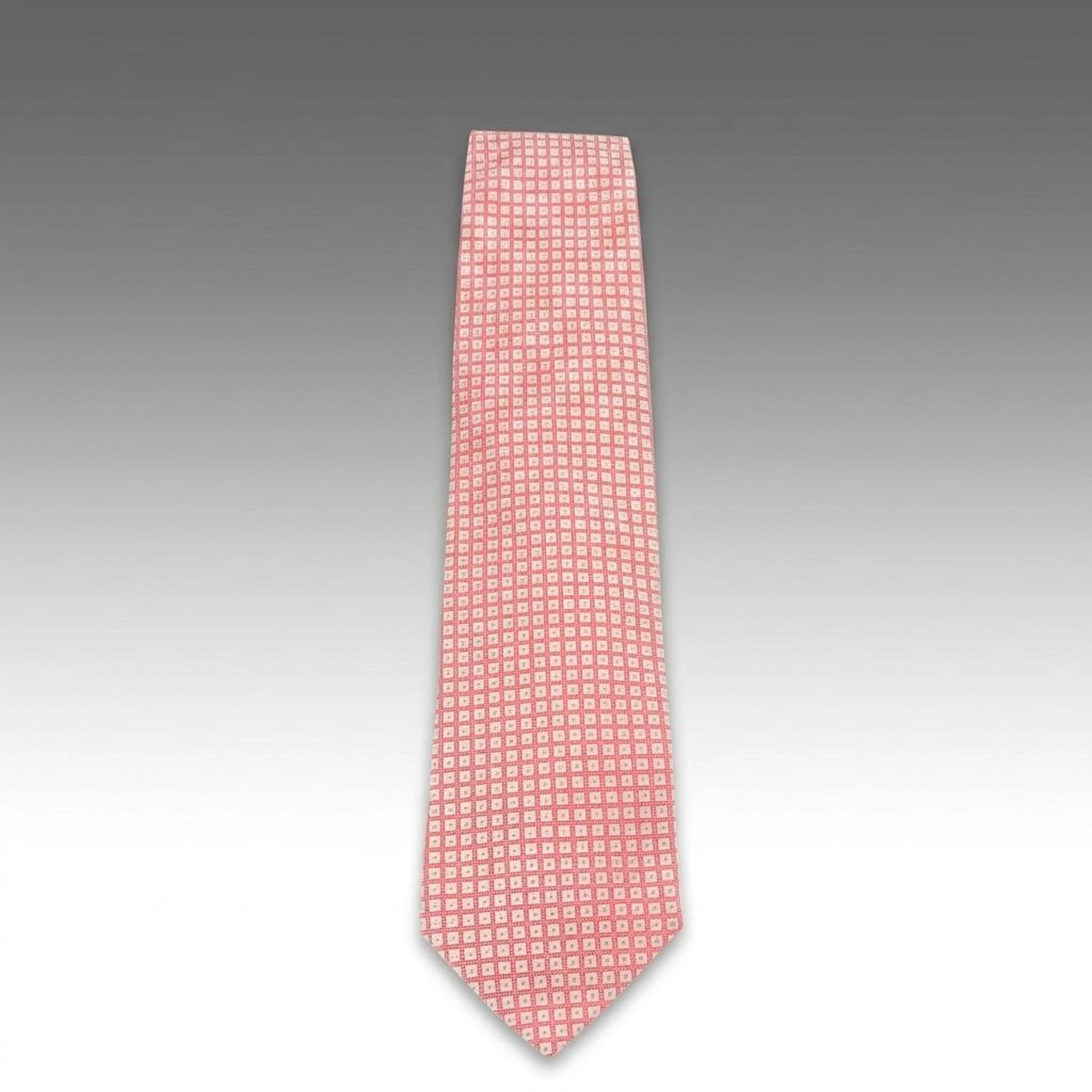 Burberry London Silk Neck Tie in Red Gingham on Cream with Equestrian Knight