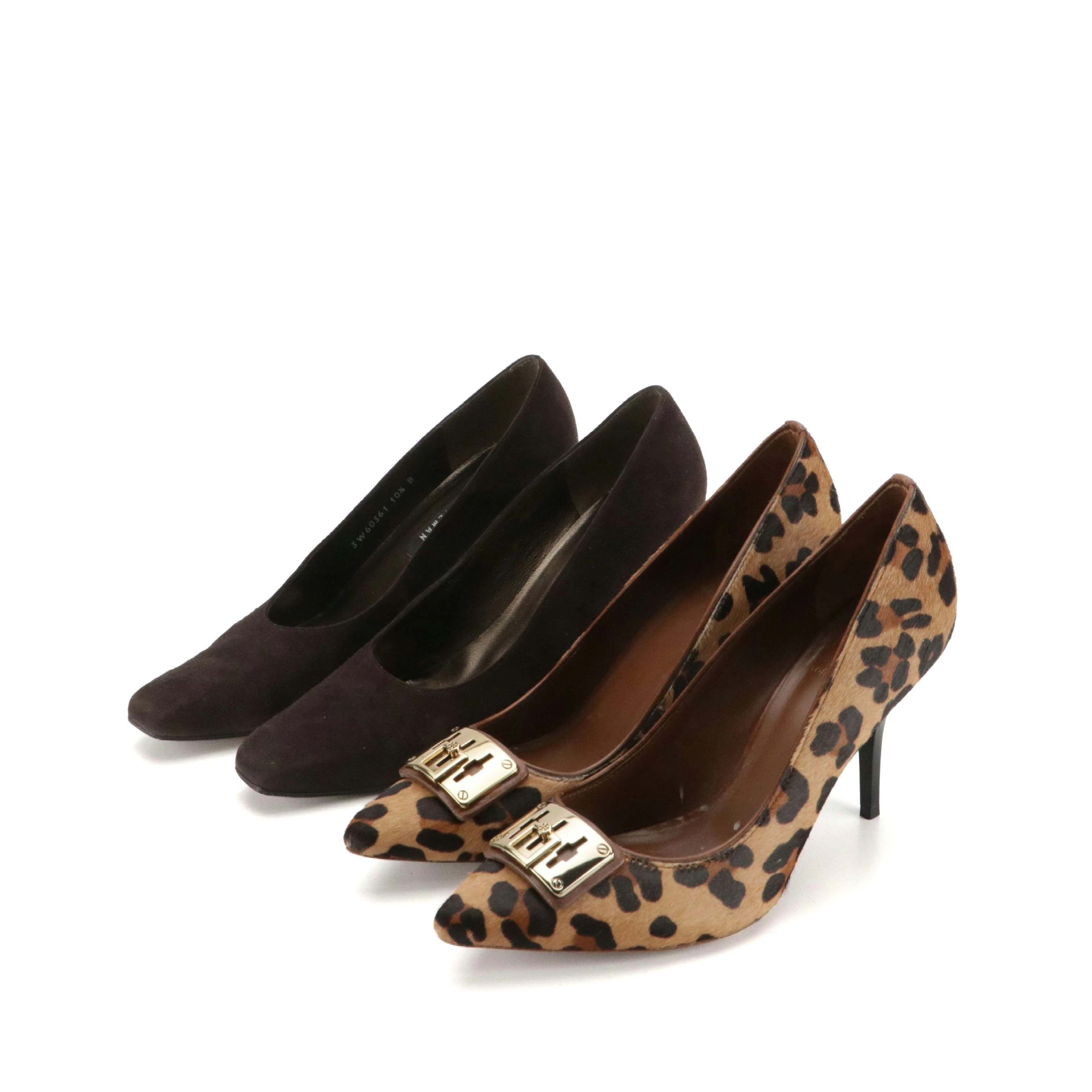 Stuart Weitzman Brown Suede Pumps and Tory Burch Leopard Print Calf Hair Pumps