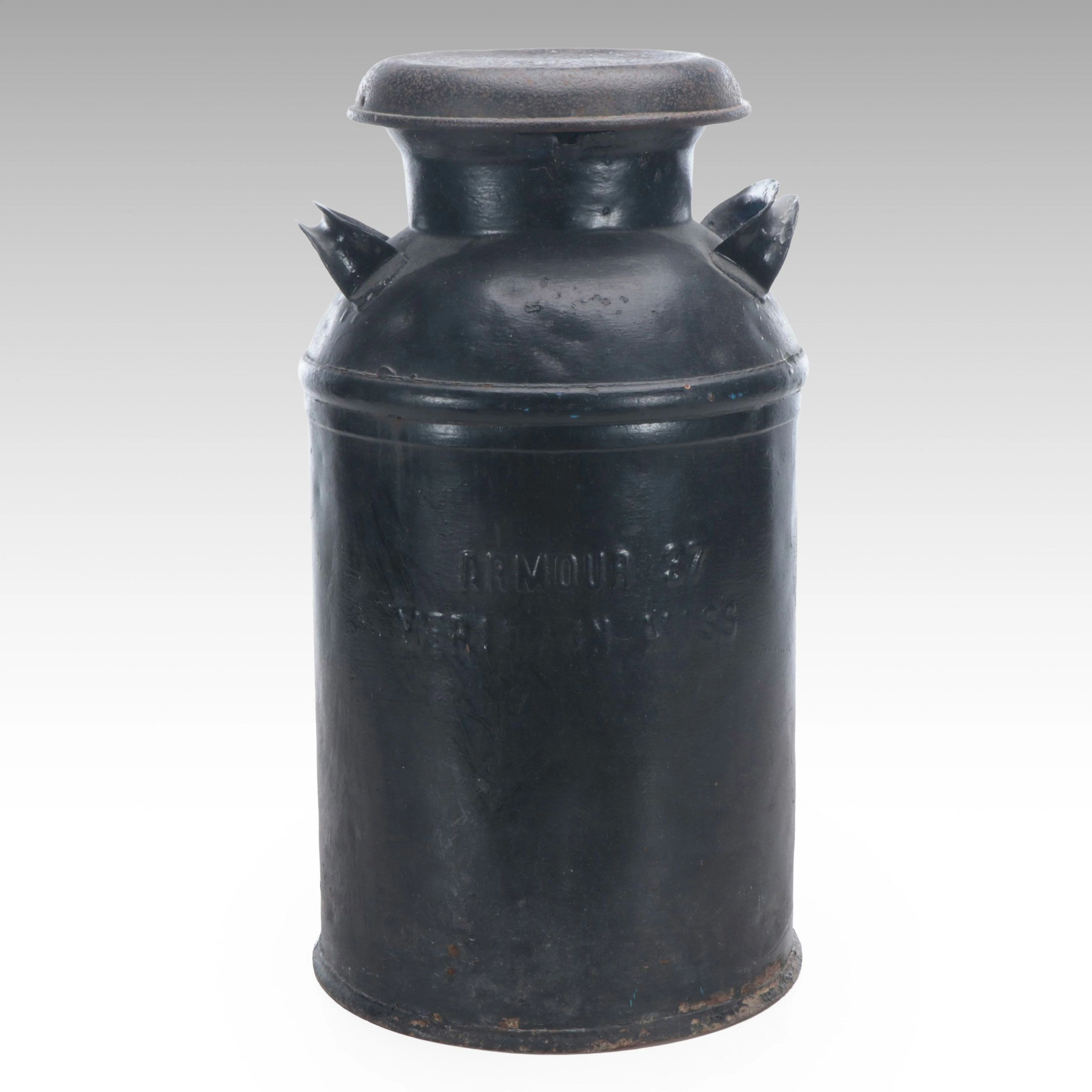 Armour Black Metal Dairy Milk Can, Mid-20th Century