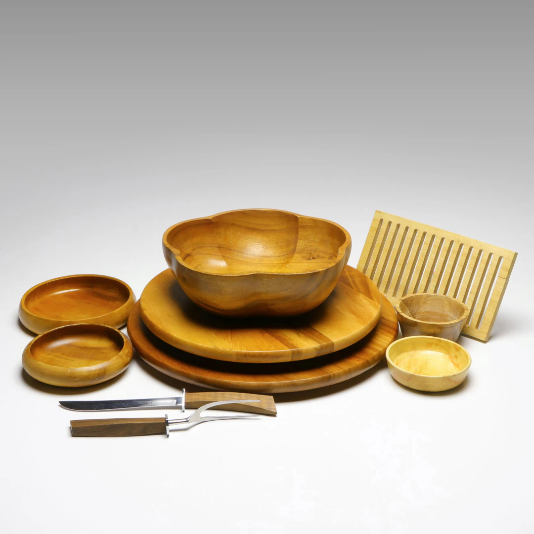 Lipper International Wooden Lazy Susan with Other Serving Pieces