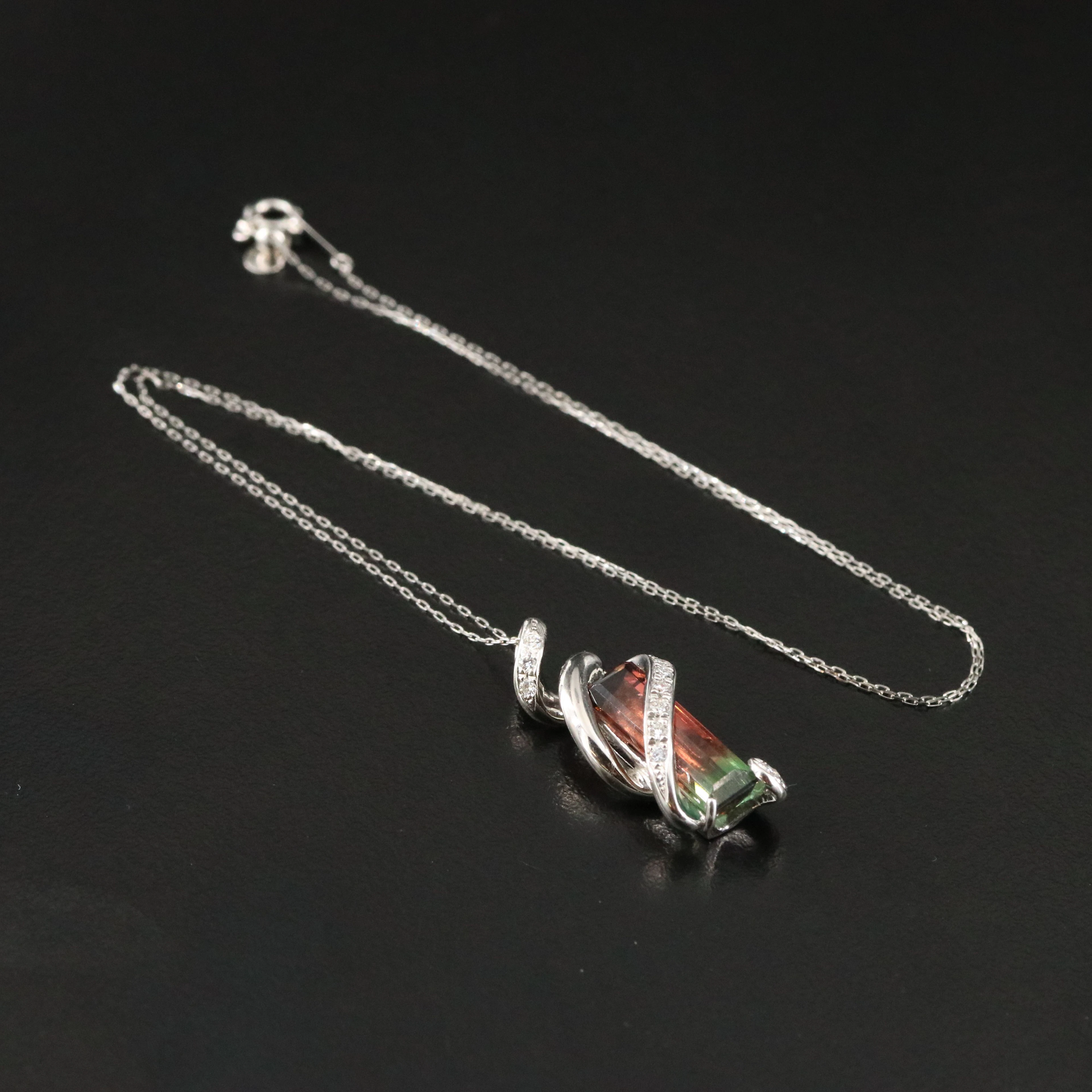 Platinum Parti-Colored Tourmaline and Diamond Pendant Necklace