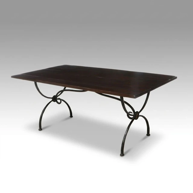 French Country Style Wood and Wrought Iron Library Table