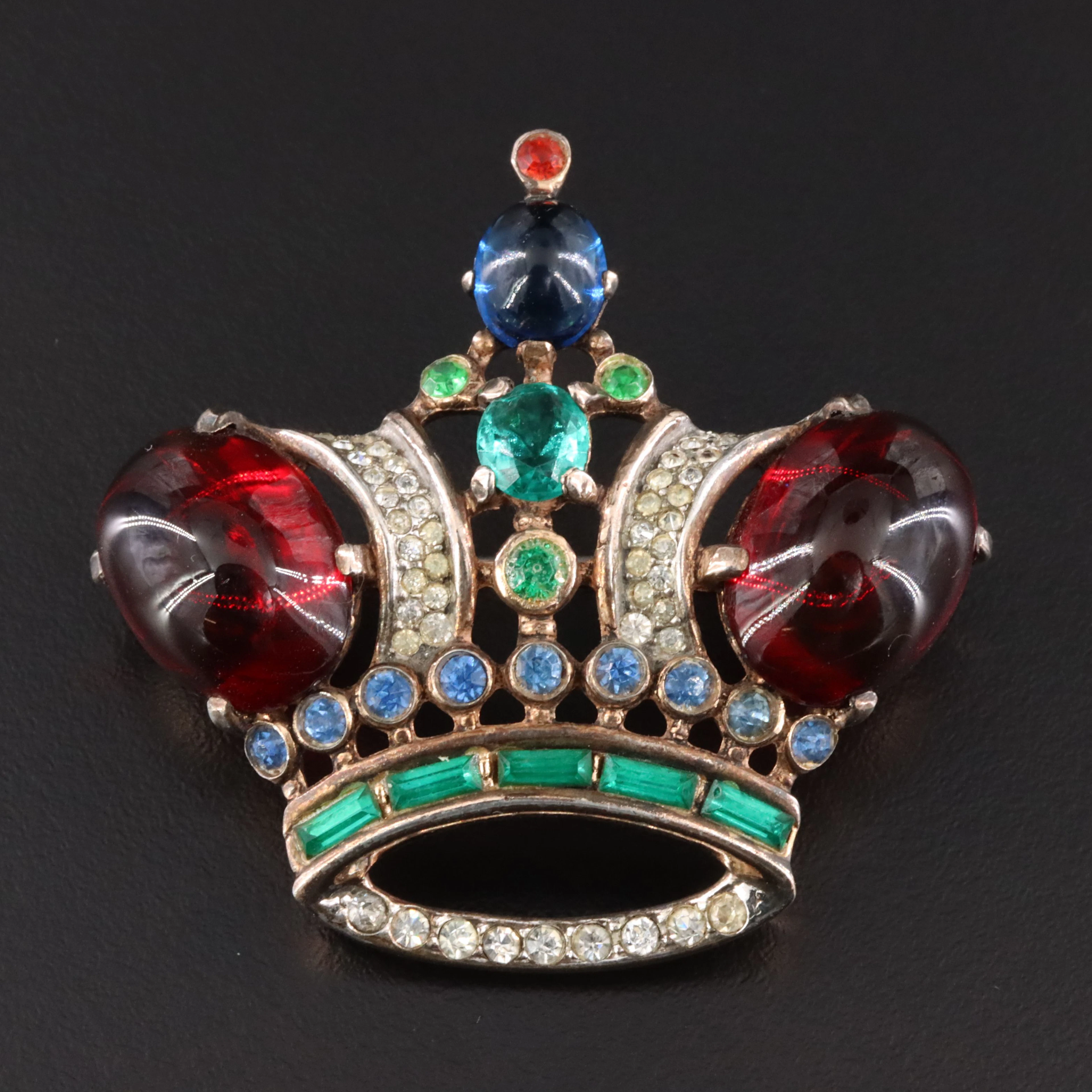 Alfred Philippe Sterling Crown Trifari Rhinestone Coronation Pin, 1940s