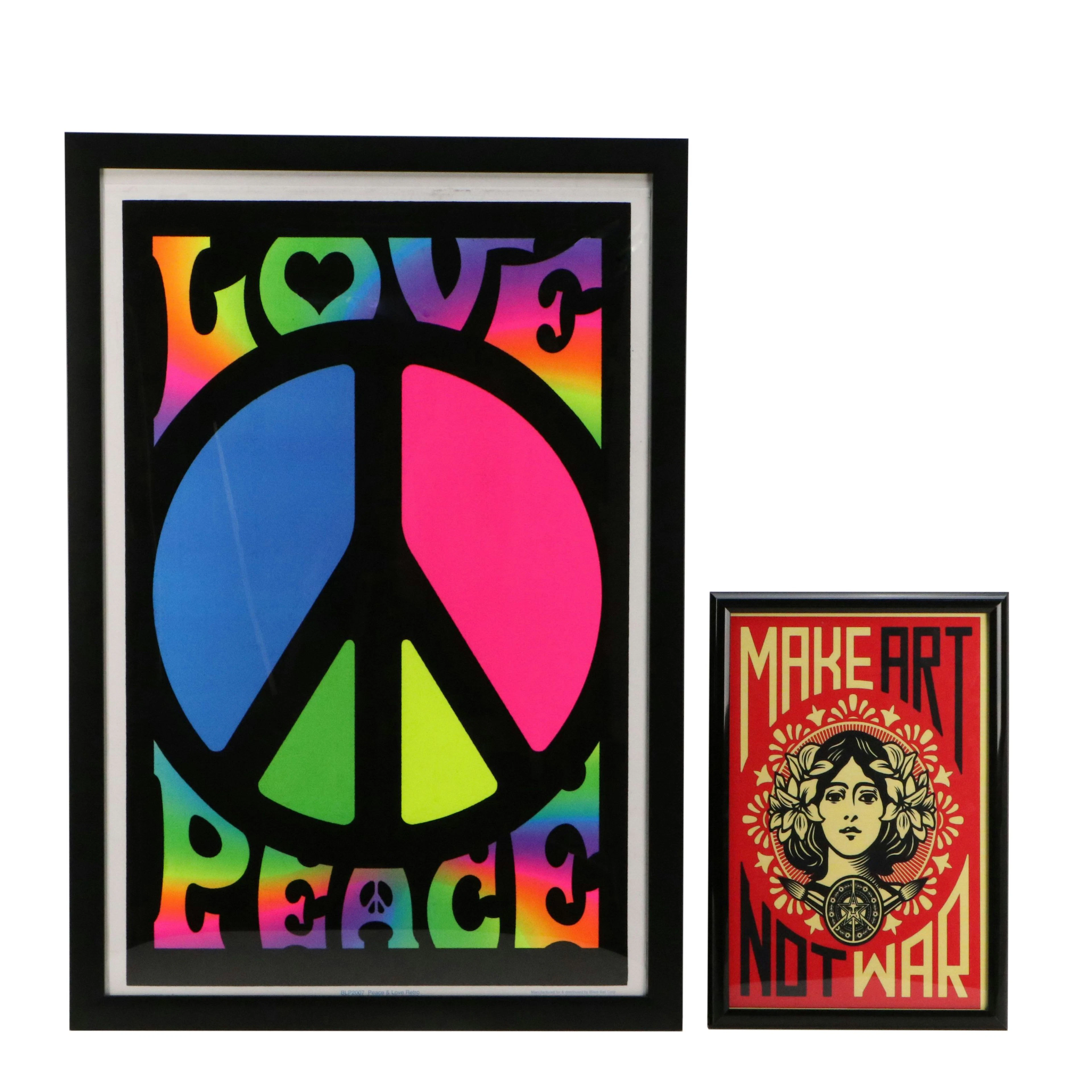 Giclée on Paper and Flocked Offset Lithograph Pair of Peace Posters, Circa 2016