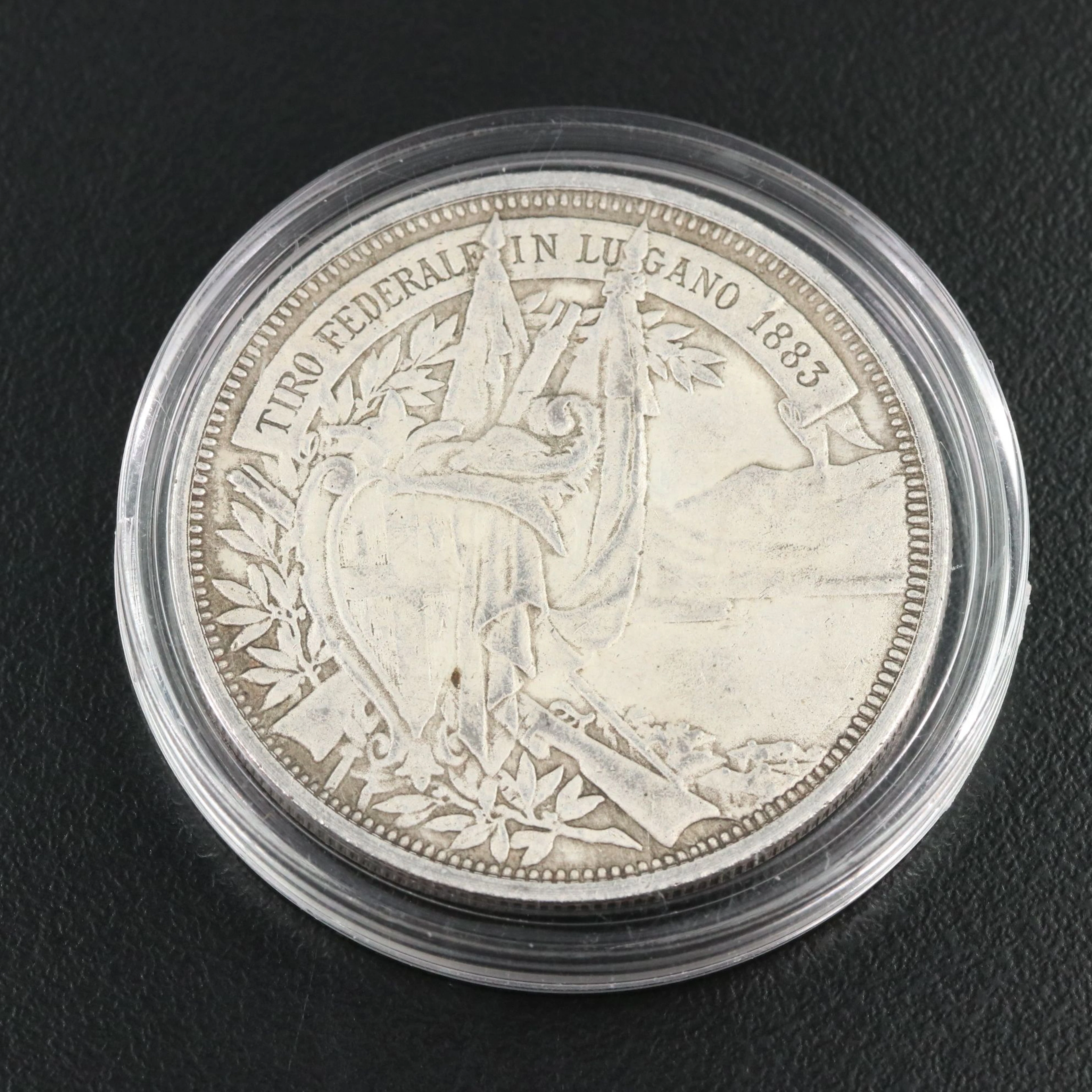 1883 Switzerland 5-Francs Lugano Shooting Festival Commemorative Silver Coin
