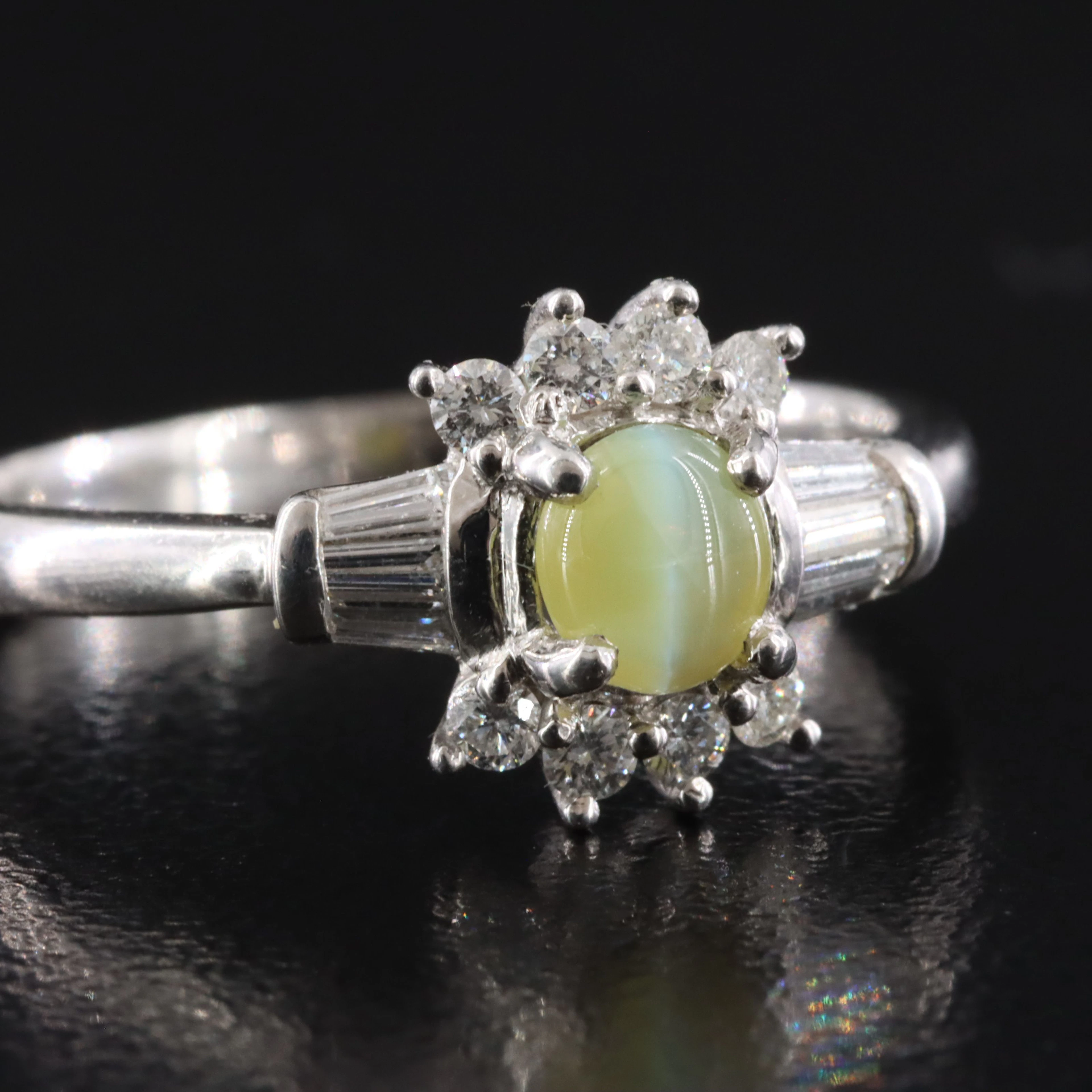 Platinum Cat's Eye Chrysoberyl and Diamond Ring