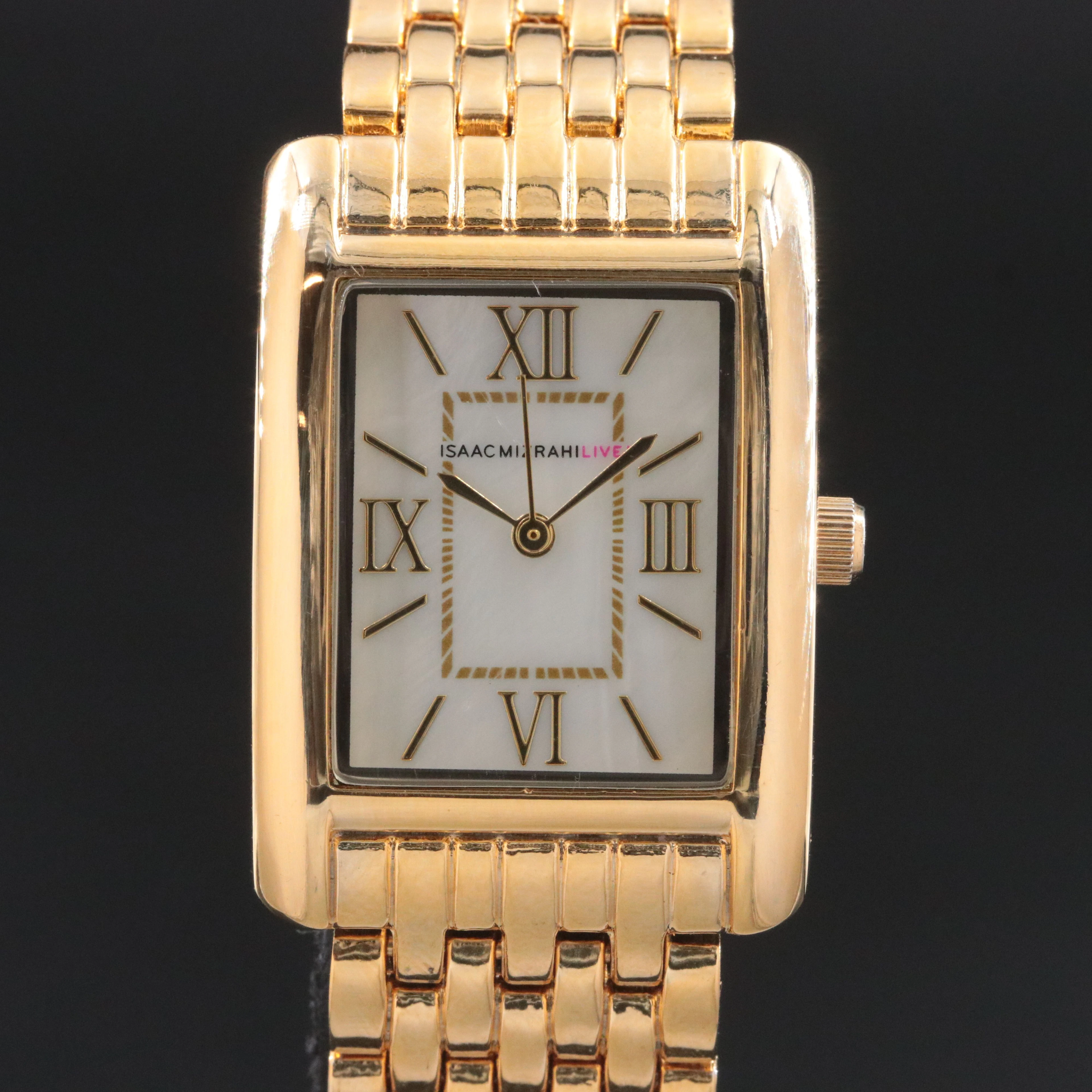ISAAC MizrahiLIve! Gold Tone Mother-of-Pearl Dial Quartz Watch