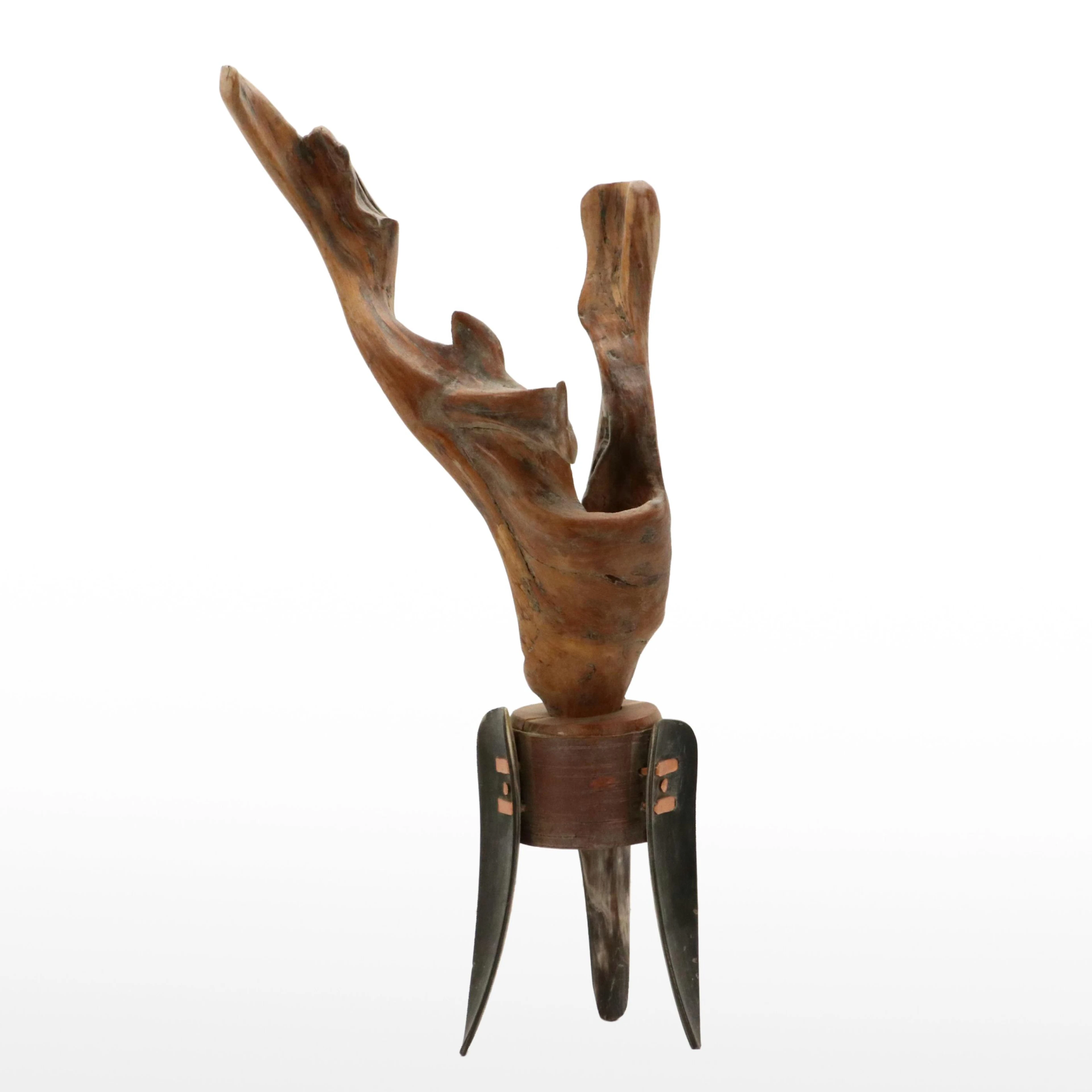 Robert Beaven Organic Found Wood, Horn, and Copper Sculpture