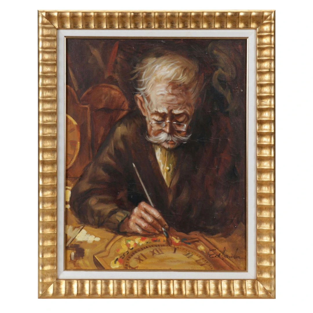 Ed Fowler Oil Painting "Old Clock Craftsman"
