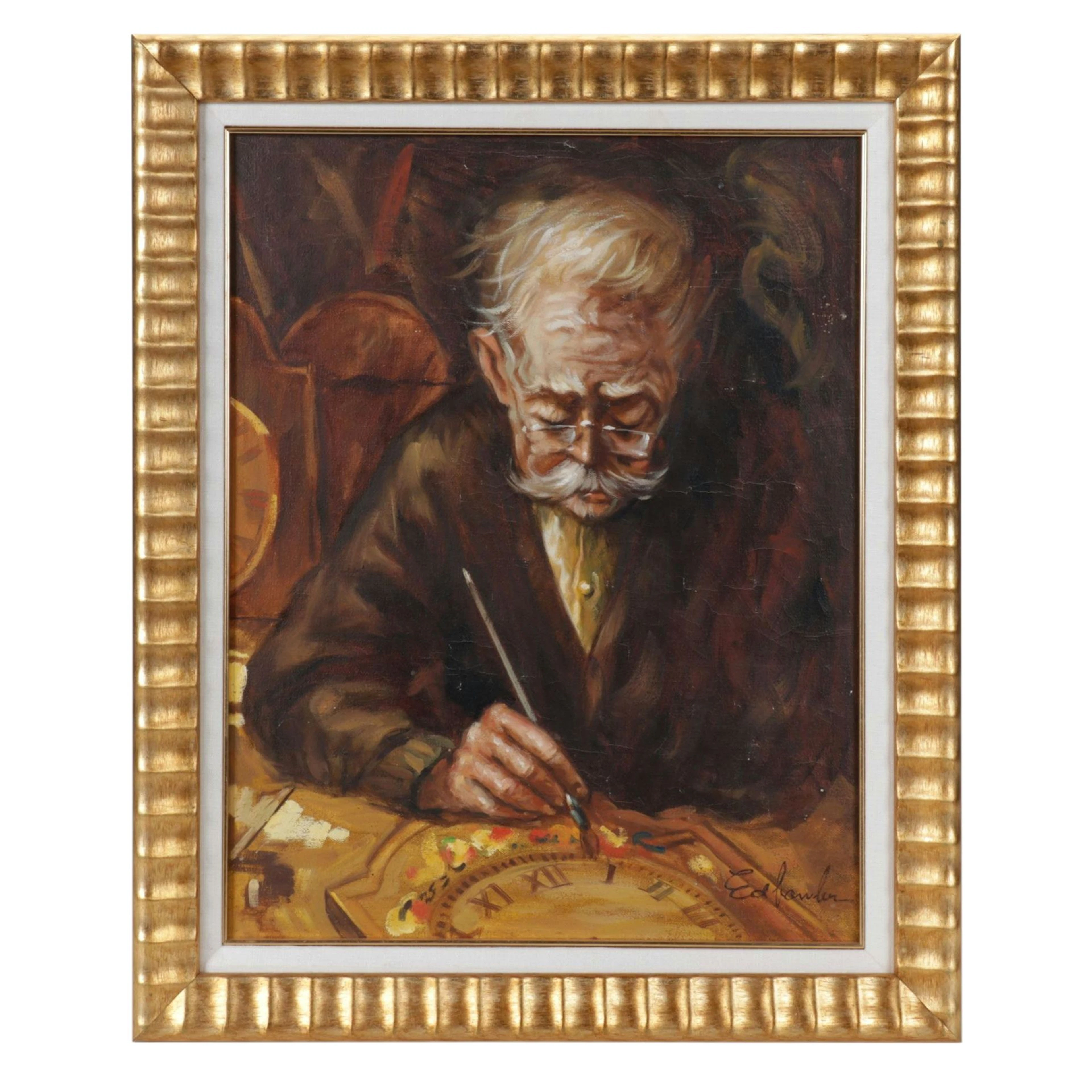 Ed Fowler Oil Painting "Old Clock Craftsman"
