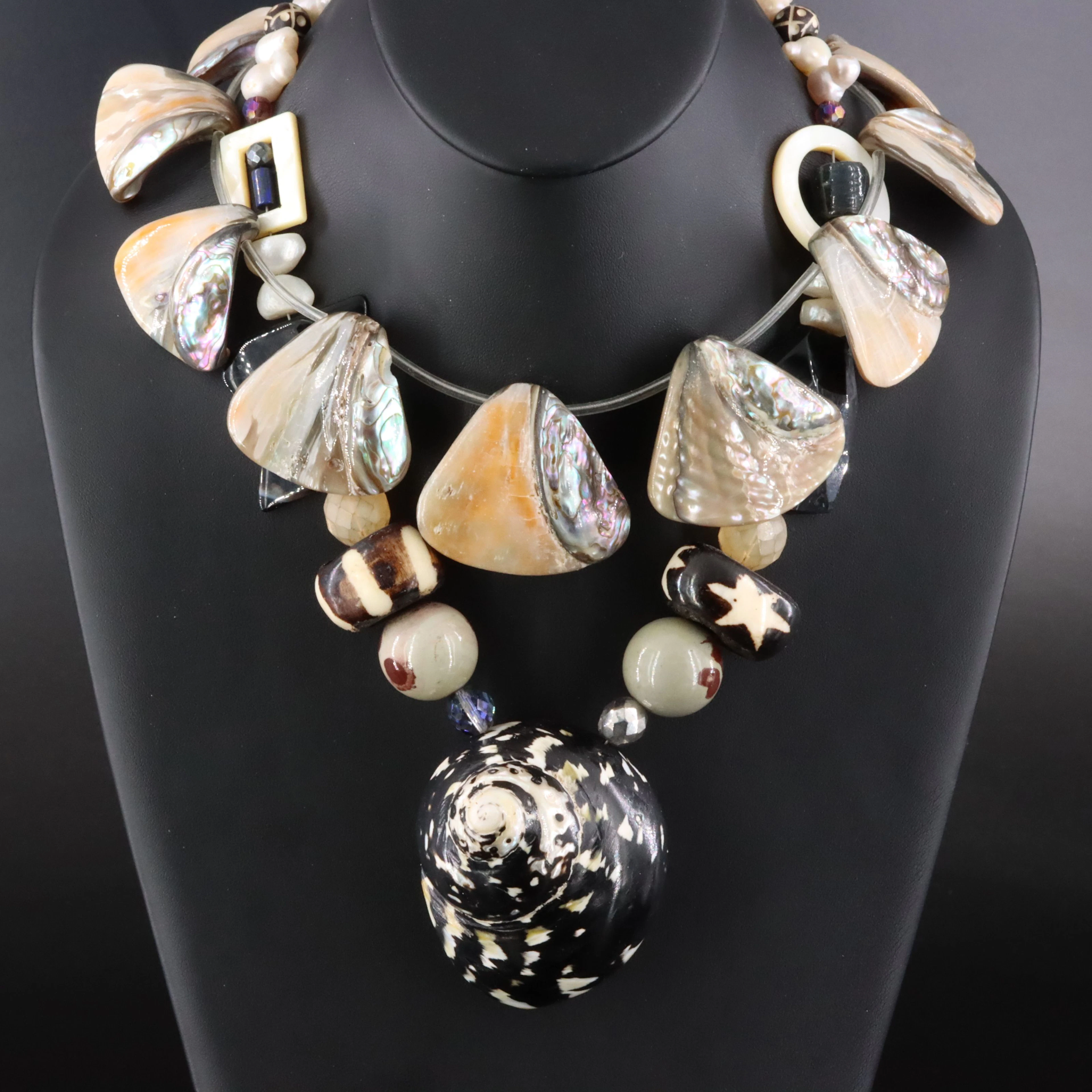 Graduated Abalone, Magpie Shell & Bead Necklaces Including Pearl & Agate