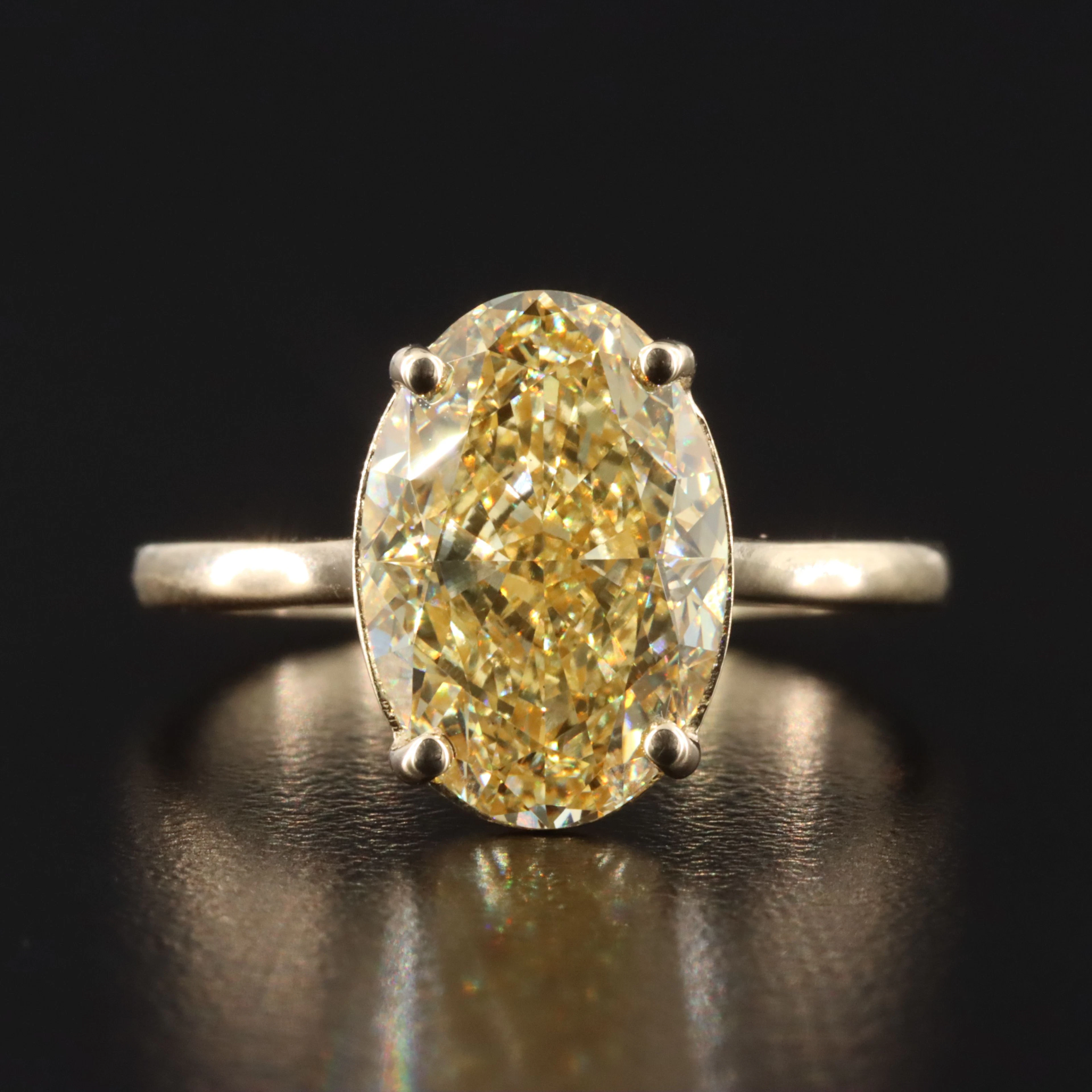 14K 5.10 CT Fancy Vivid Yellow Lab Grown Diamond Ring with IGI Report