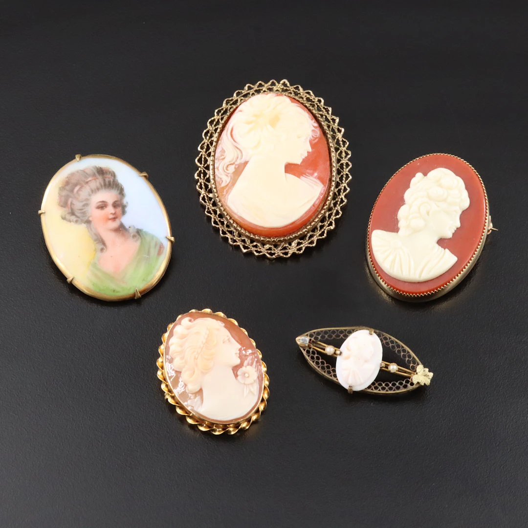 10K Featured in Cameo & Painted Brooches