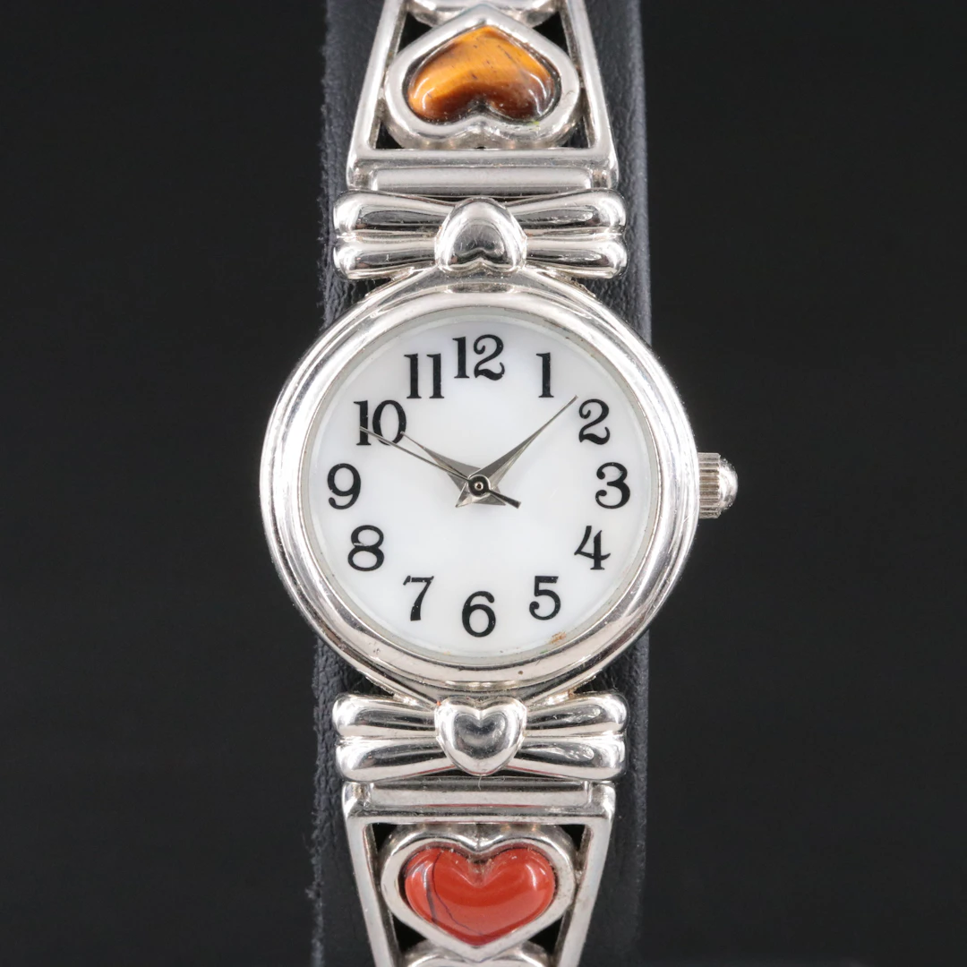 Western Style Gemstone Heart Stainless Steel Quartz Watch